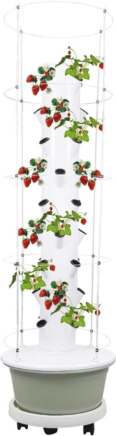 Toren Garden 36 gaten, tuinplant kweekset met klimsteunframe, dompelpomp en timer, voor bloemen, groenten, bladgroenten, kruiden (lichtgroen waterreservoir)