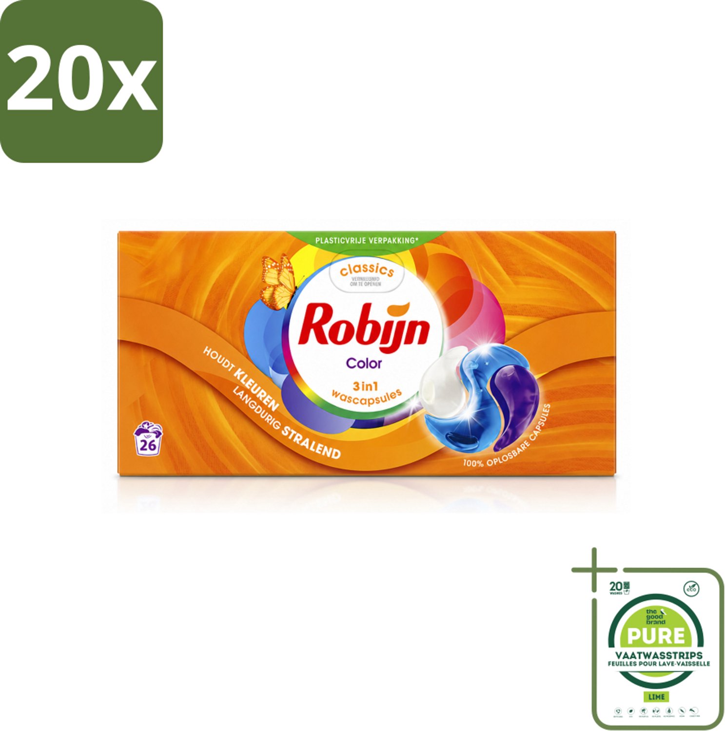 20 x Robijn – 3-in-1 Wascapsules – Color - 26 Capsules - Grootverpakking - Vaatwasstrips - Kleurverzorging - Wascapsules - Wasgeur - Wasverzachter - Kleurbehoud