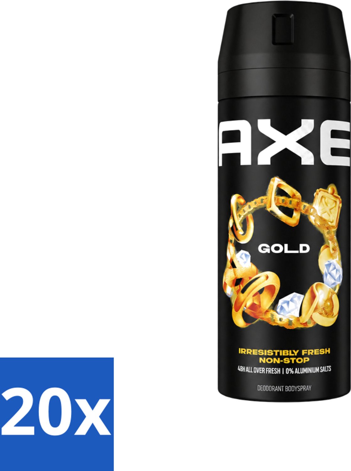 20 x Axe - Deodorant Bodyspray - 48hrs Fresh - Gold - Oud Wood & Fresh Vanilla - 150 ml - Voordeelverpakking - 20 stuks