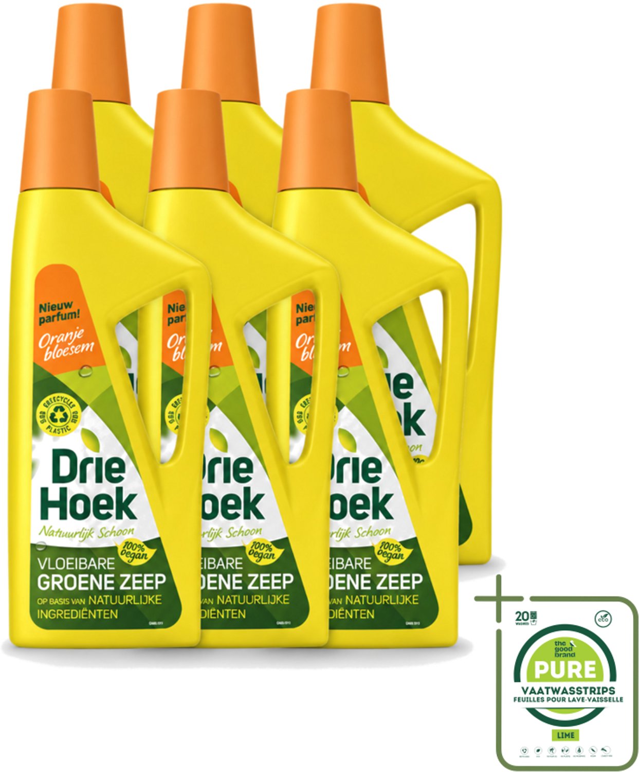 6 x Driehoek – Vloeibare Zeep – Oranjebloesem – 725 ml - Grootverpakking - Vaatwasstrips - Schoonmaken - Natuurlijke Zeep - Textiel Reinigen - Vloer Reinigen - Badkamer Reinigen