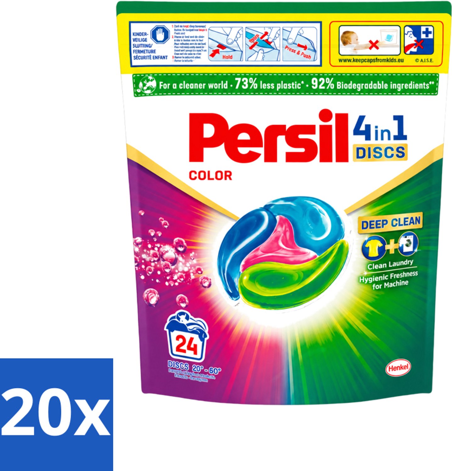 20 x Persil - Wasmiddelcapsules - 4-In-1 Discs - Gekleurde Was - 24 Wasbeurten - Voordeelverpakking - 20 stuks
