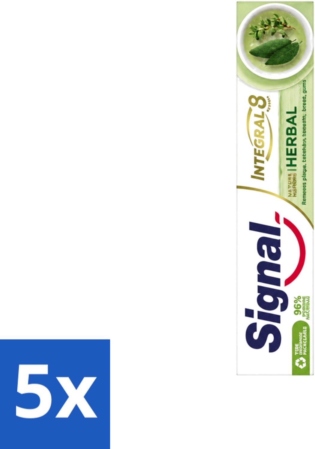 5 x Signal - Integral & Actions - Tandpasta - Natuurlijke Kruiden - Gerecyclede Verpakking - 75 ml - Voordeelverpakking - 5 stuks