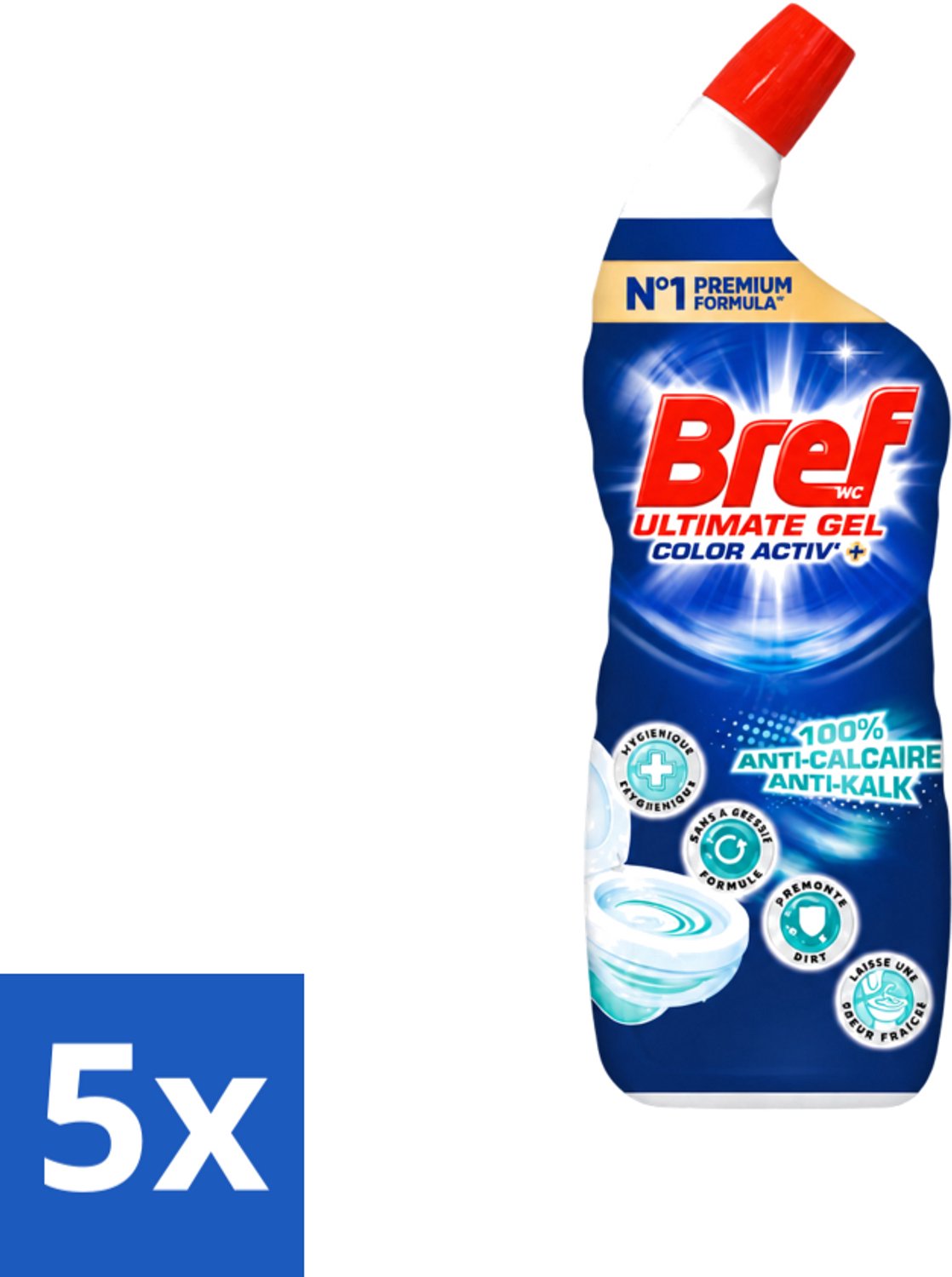 5 x Bref WC - Color Activ+ - Toiletreiniger - Gel - Anti-Kalk - Oceaan - 700 ml - Voordeelverpakking - 5 stuks