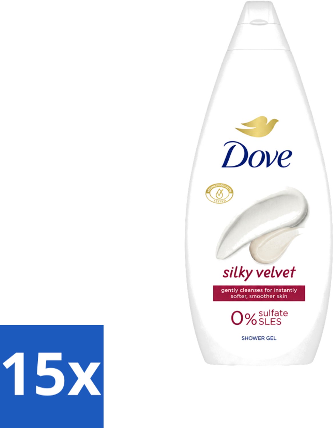 15 x Dove Silky Velvet - Douchegel - Sulfaatvrij - 250 ml - Voordeelverpakking - 15 stuks