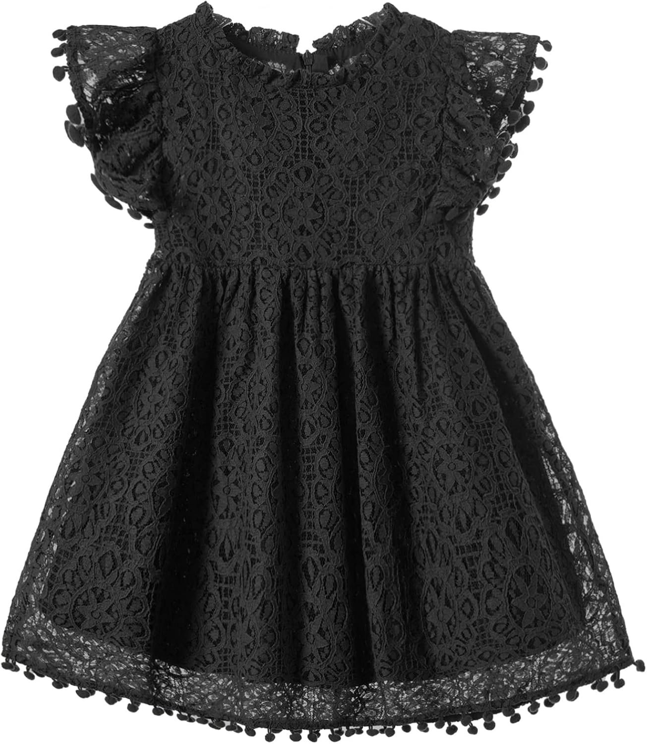 Prinsessenjurk voor kleine kinderen, vintage, pompon, platte mouwen, feestjurk
