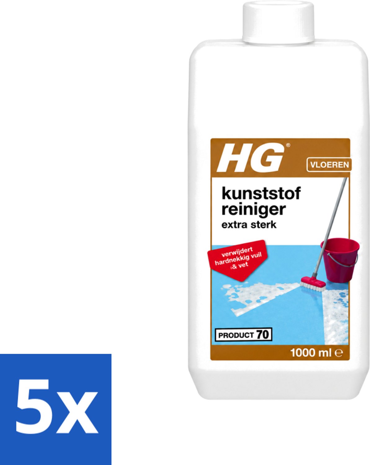 5 x HG - Kunststofreiniger - Extra Sterk - Verwijdert Hardnekkig Vuil & Vet - 1L - Voordeelverpakking - 5 stuks