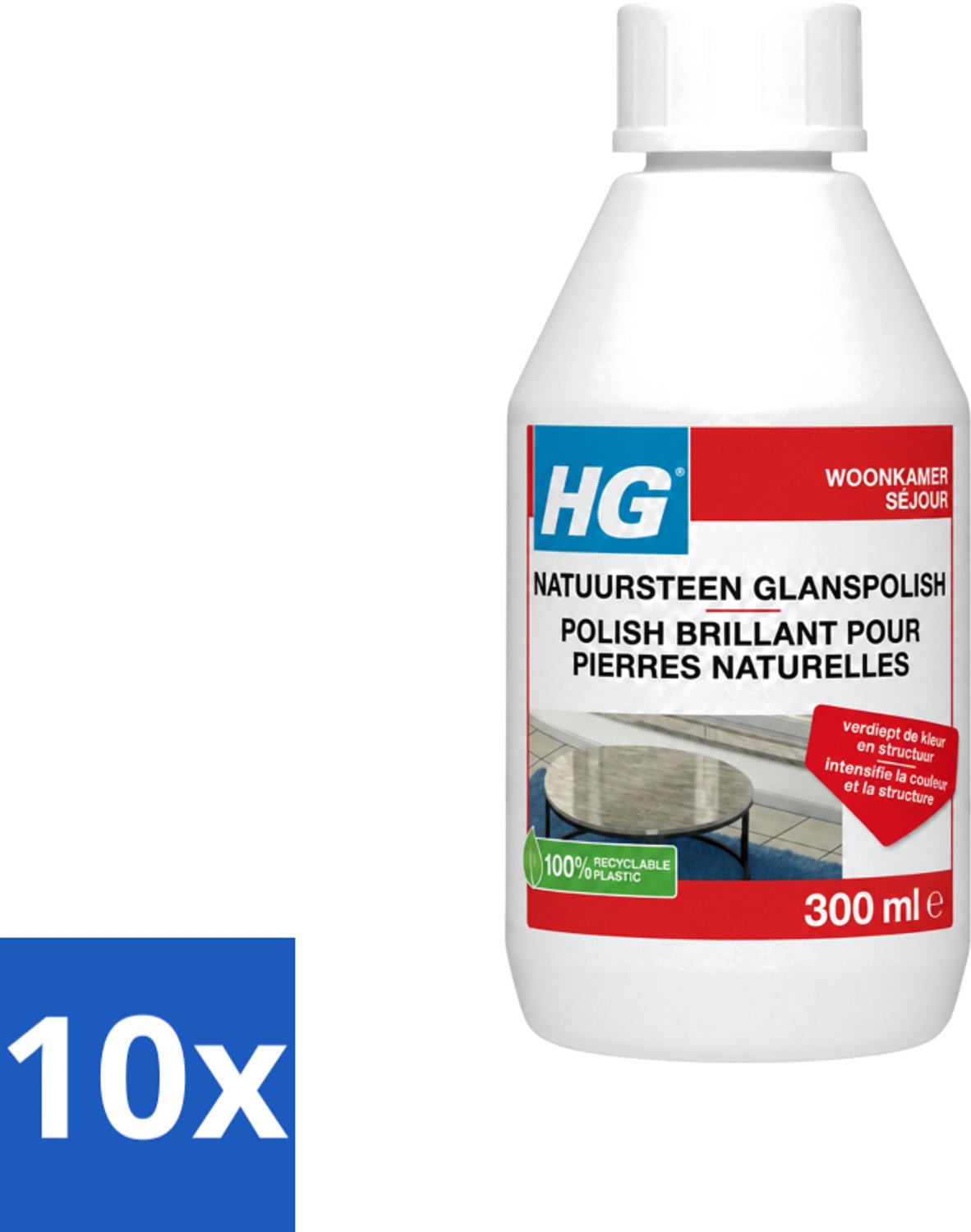 10 x HG - Natuursteen Glans Polish - Kleur & Structuur Verdiepend - 300 ml - Voordeelverpakking - 10 stuks