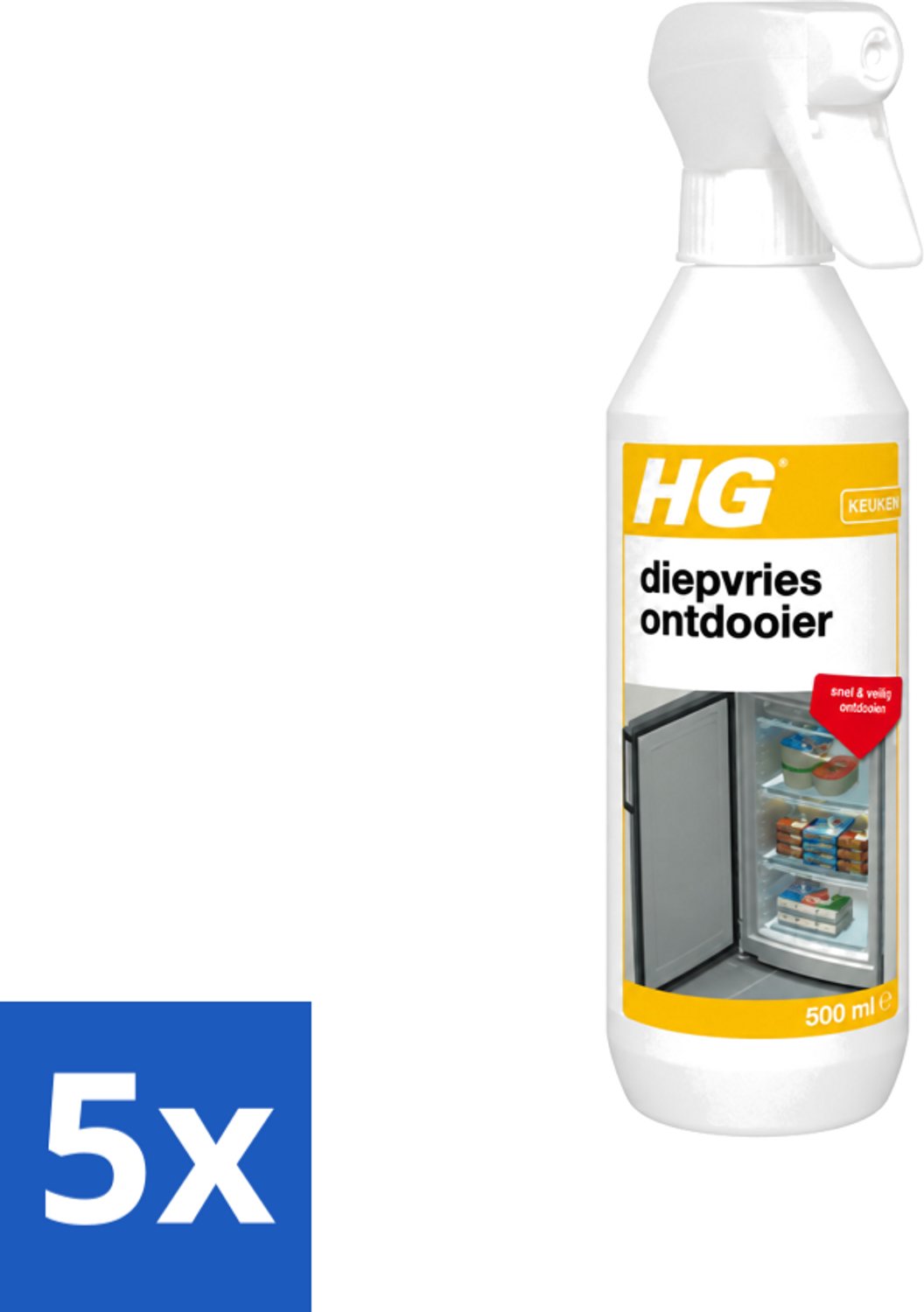 5 x HG - Diepvries Ontdooier - Snel & Veilig Ontdooien - 500 ml - Voordeelverpakking - 5 stuks