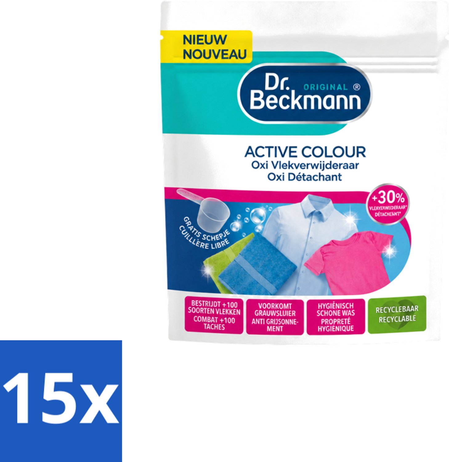 15 x Dr. Beckmann – Active Colour Oxi – Vlekverwijderaar – 400 g - Voordeelverpakking - 15 stuks