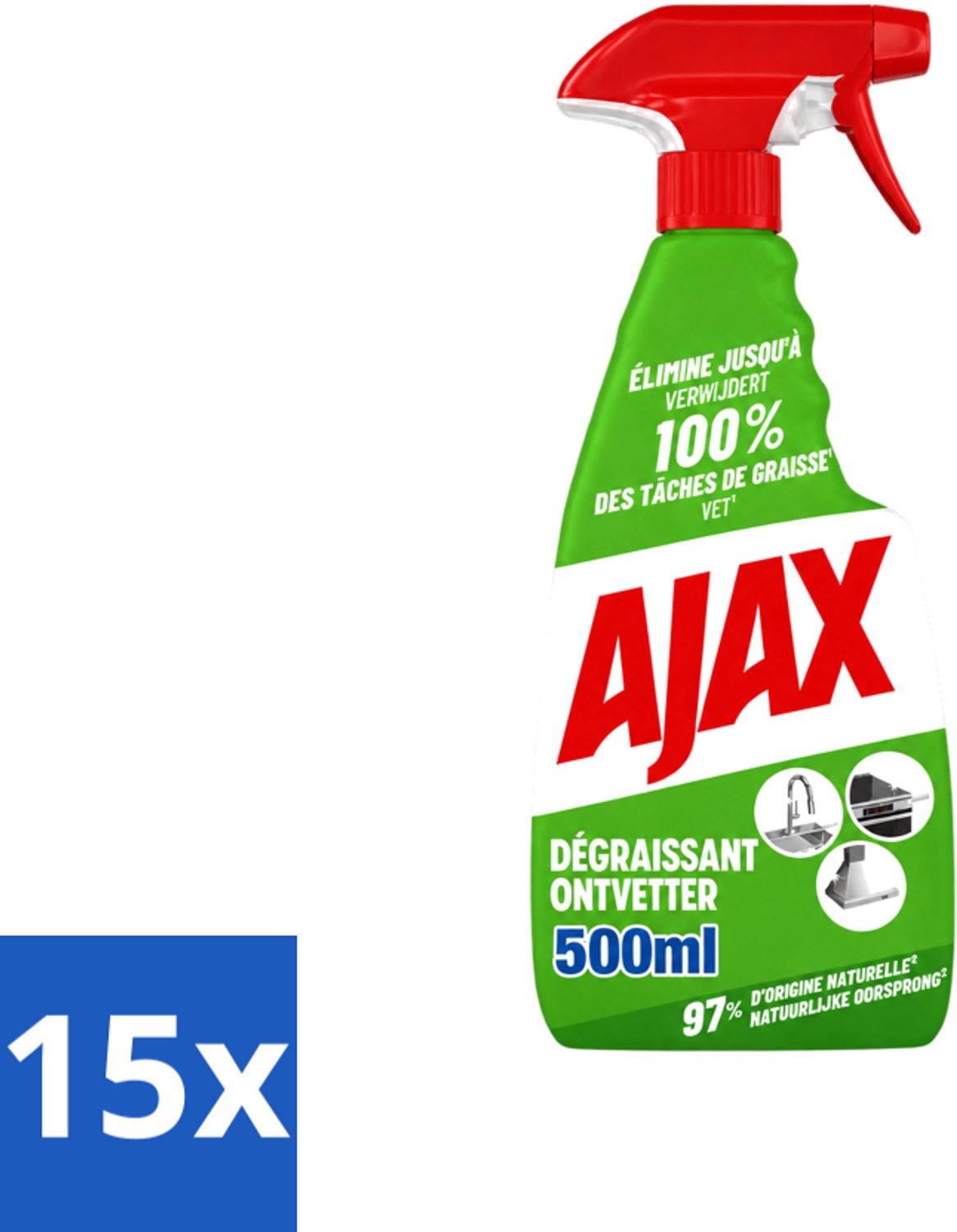 15 x Ajax – Ontvetter Spray – 500 ml - Voordeelverpakking - 15 stuks