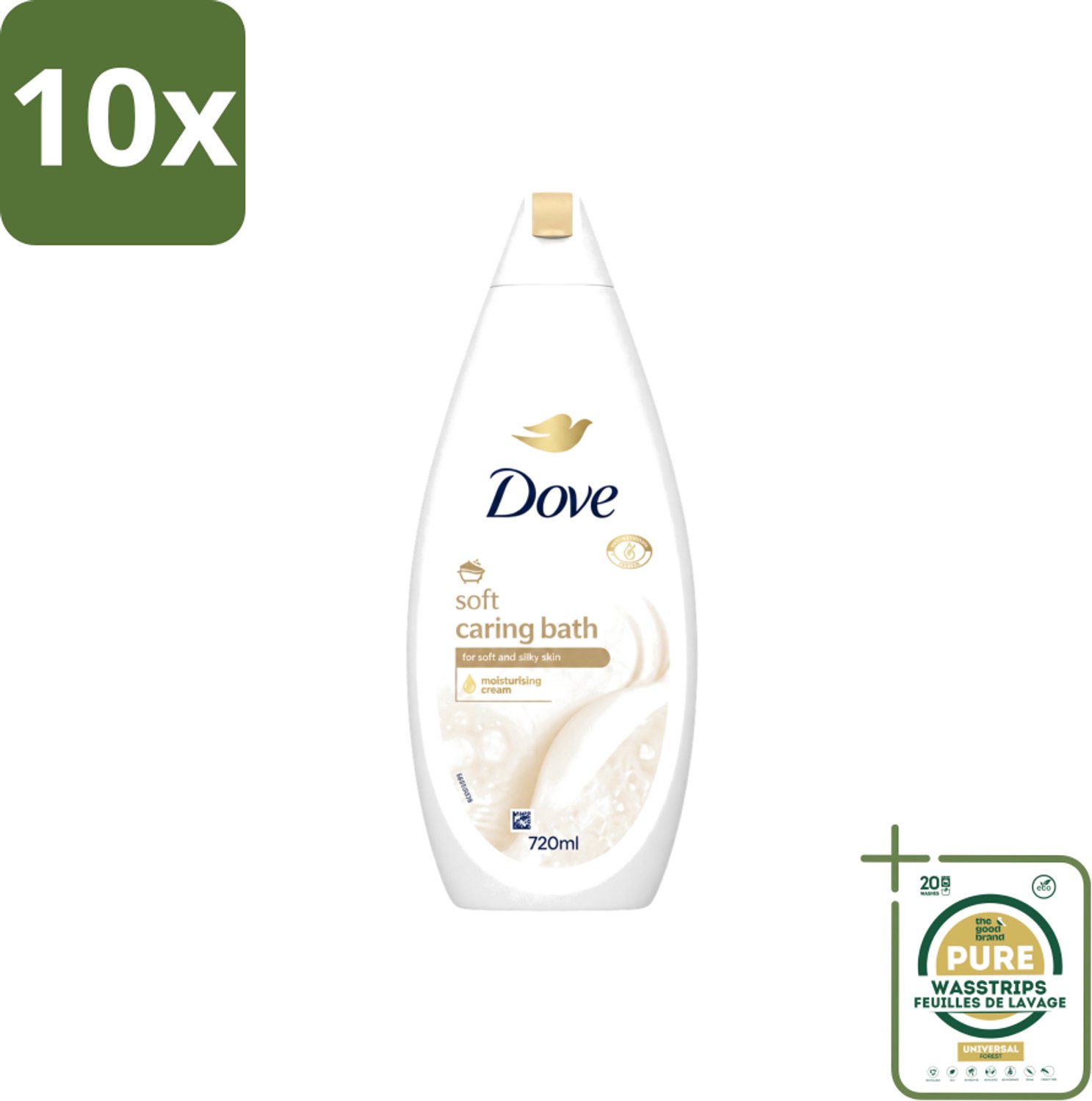 10 x Dove – Badcrème – Soft – 720 ml - Wasstrips - Douchegel - Zachte Reiniging - Zijdezachte Huid - Glycerine - Schuim