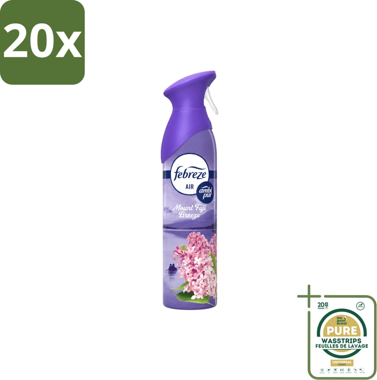 20 x Febreze – Luchtspray – Mount Fuji Breeze – 185 ml - Wasstrips - Luchtverfrisser Spray - Geurverwijdering - Geur Neutraliseren - Mount Fuji Geur - Frisse Geur