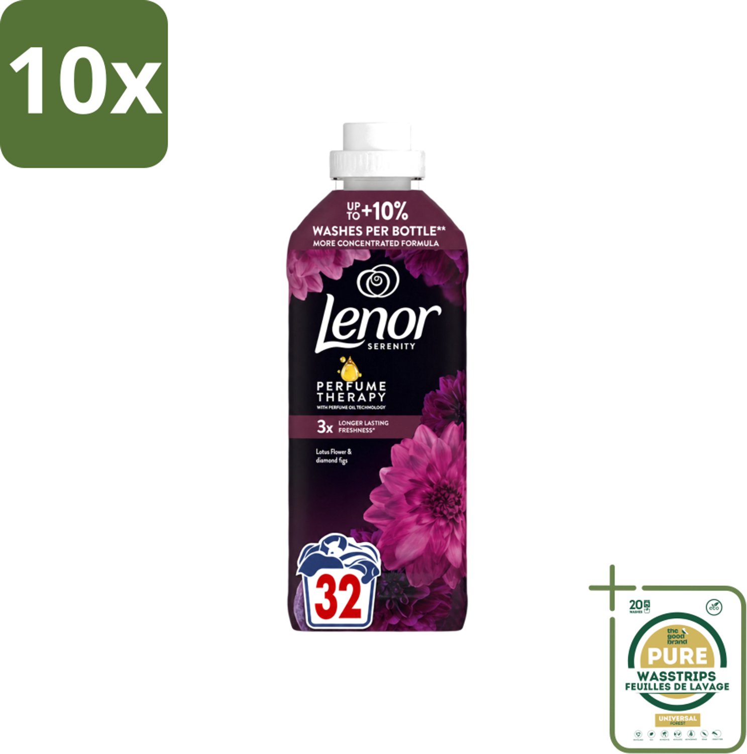 10 x Lenor – Wasverzachter – Lotus Flower & Diamond Figs – 32 Wasbeurten – 675 ml - Wasstrips - Wasverzachter - Wasmachine - Geur - Wasbeurt - Kleding Verzachten