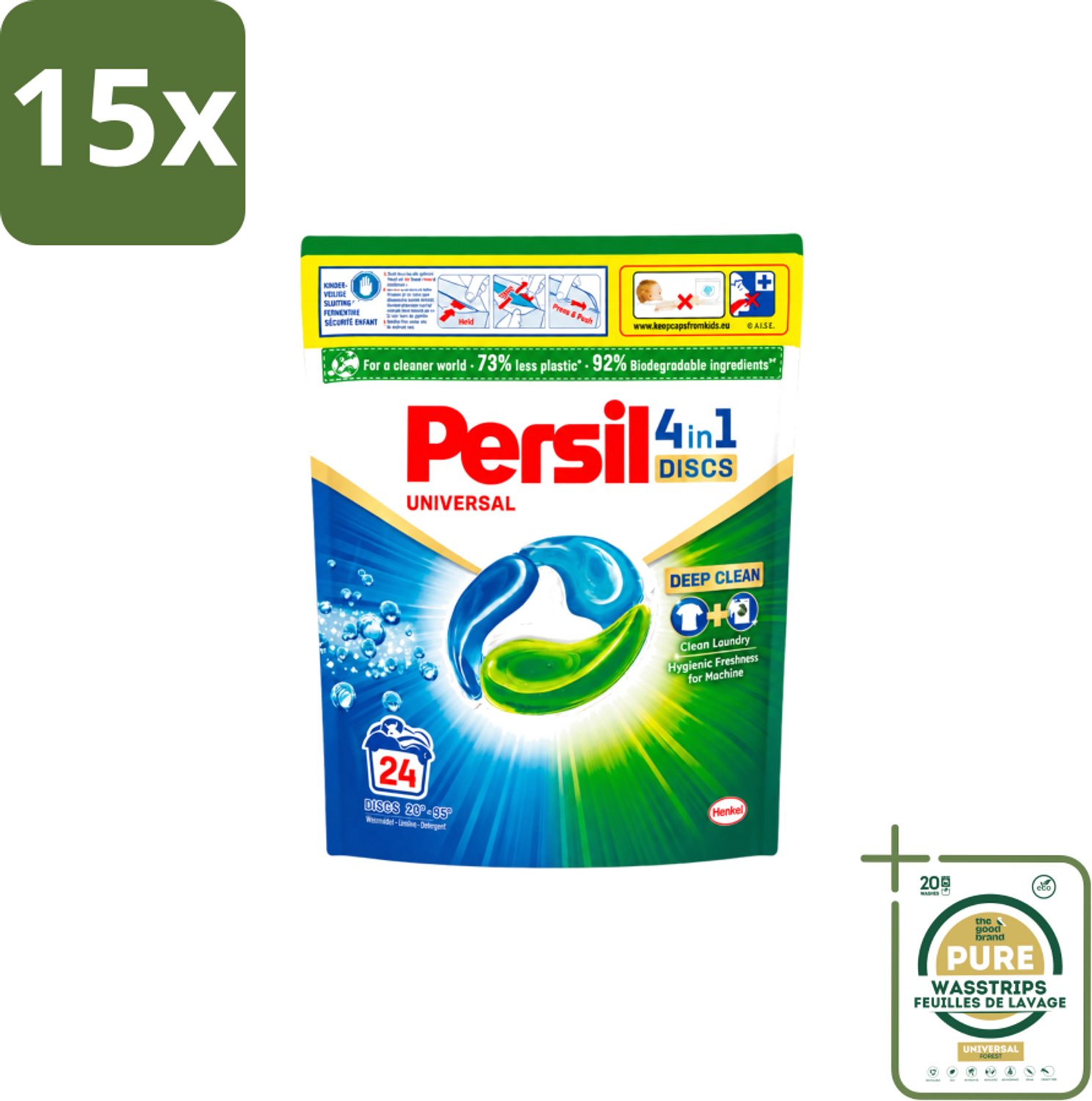 15 x Persil – Wasmiddel Discs – Universeel - 24 Capsules - Wasstrips - Wasmiddel - Wascapsules - Vlekverwijdering - Frisheid - Kleurbehoud