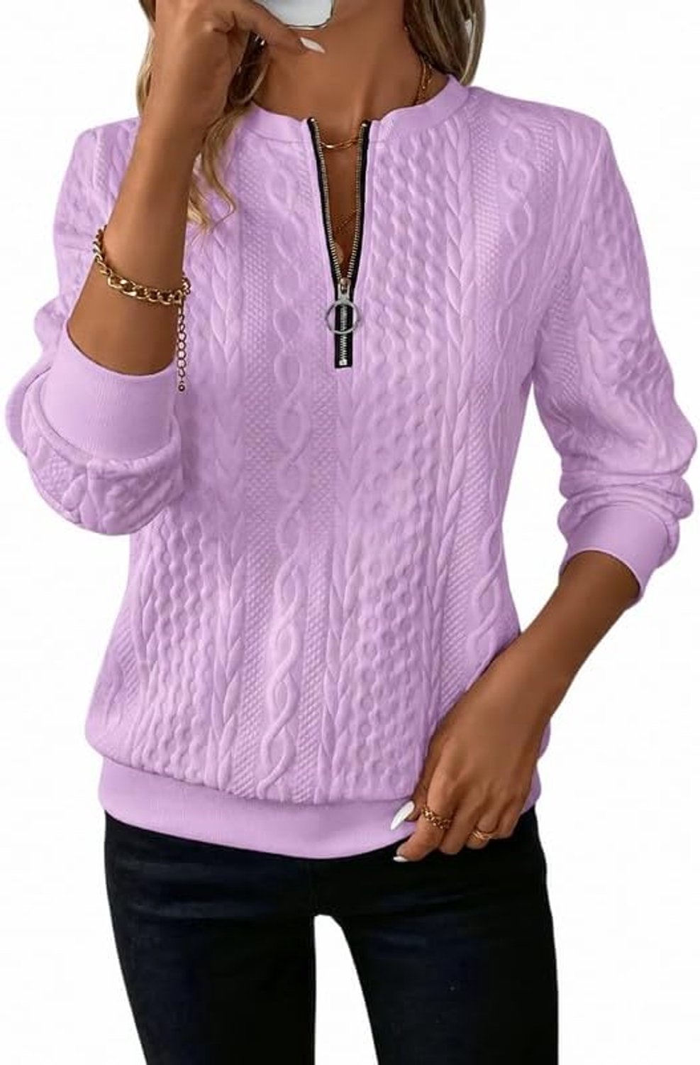 Sweatshirt dames zonder capuchon halve ritssluiting V-hals lange mouwen gebreide trui vlechtpatroon elegante pullover casual hemd mode sweatshirts effen basic top herfst winter