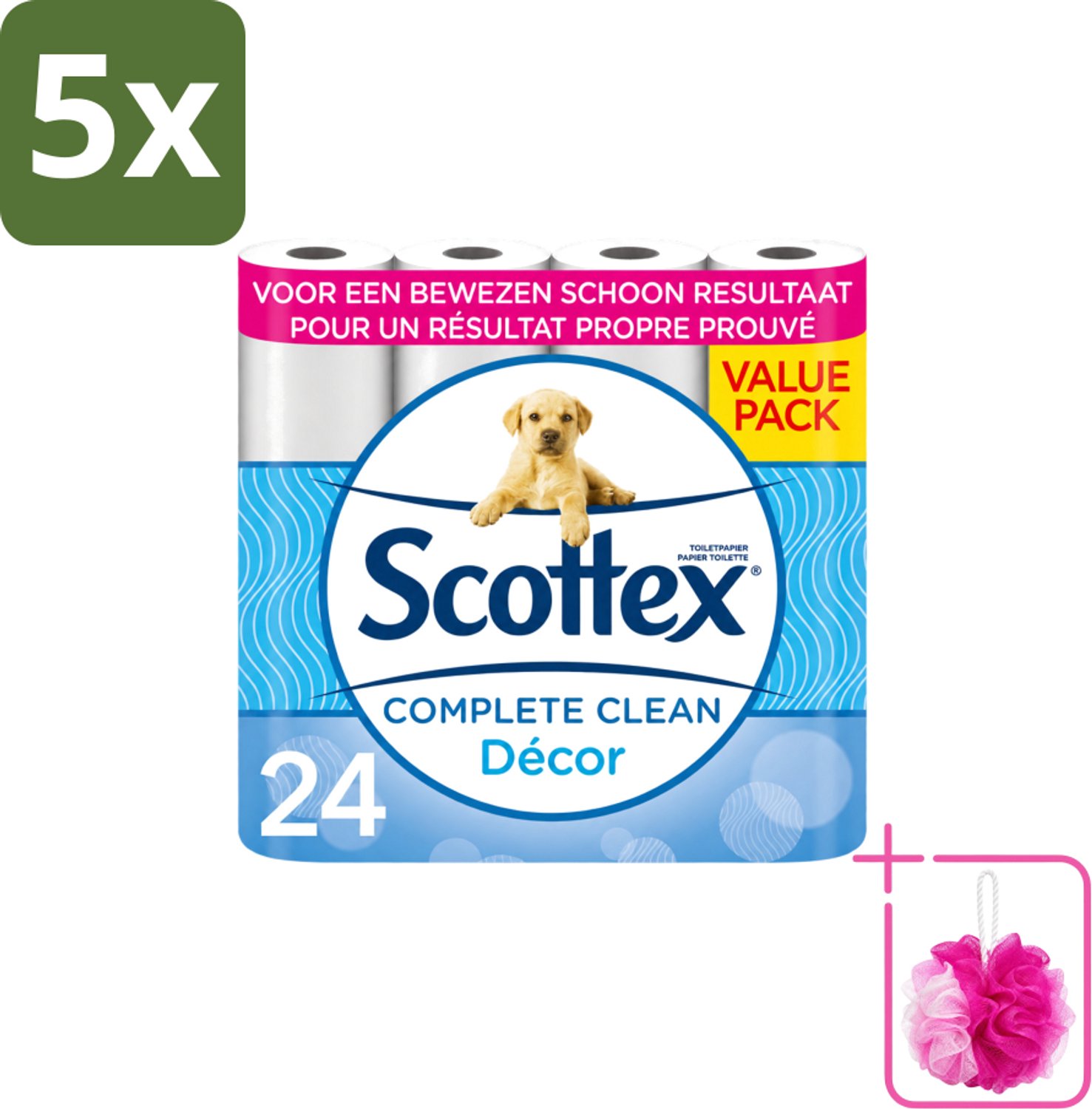 5 x Scottex - Toiletpapier - 2-laags - 24 Rollen - Bulkverpakking - Toiletpapier - Douchemop - 2-laags