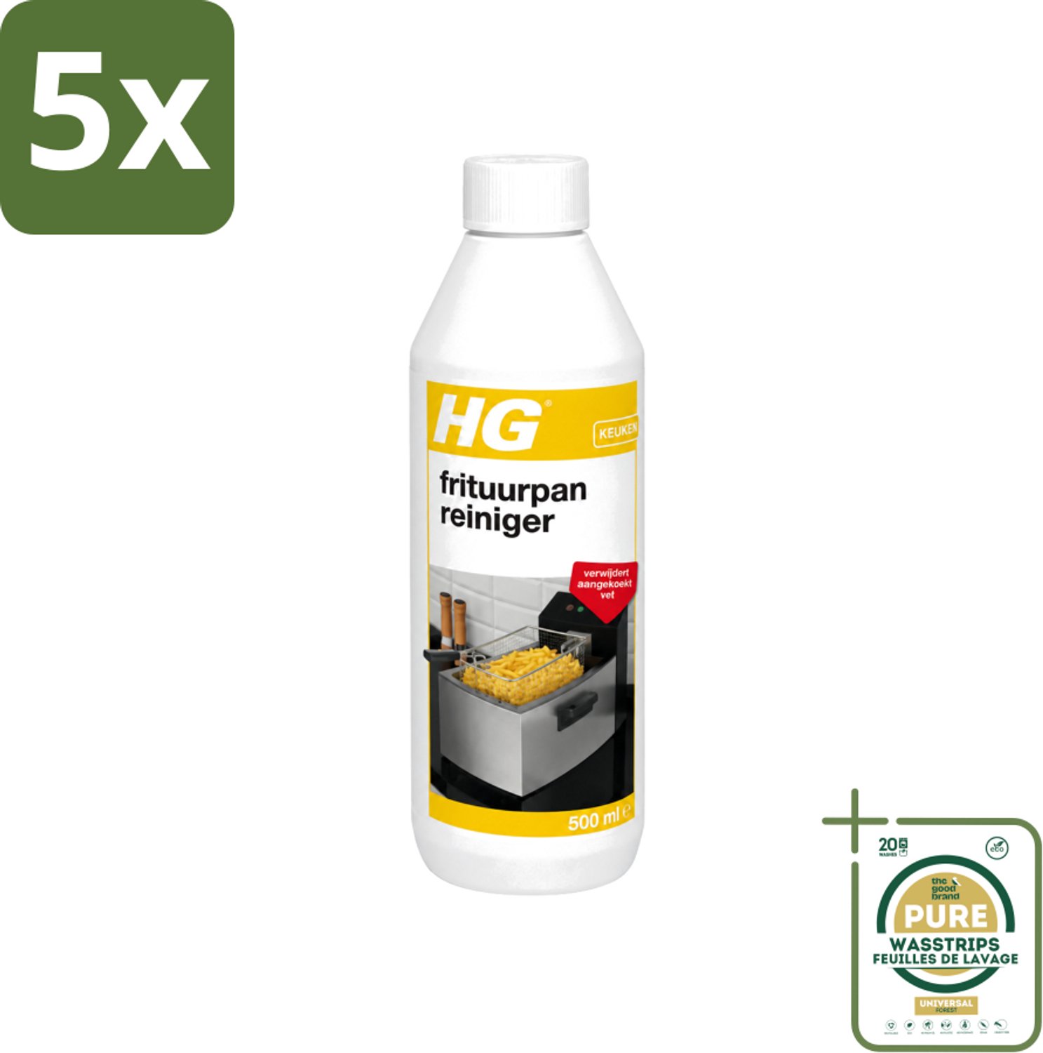 5 x HG - Frituurpanreiniger - Verwijdert Aangekoekt Vet - 500 ml - Wasstrips - Frituurpan Reinigen - Vet Verwijderen - Frituurvet Reinigen - Frituurpan Reiniger - Frituurpan Schoonmaken