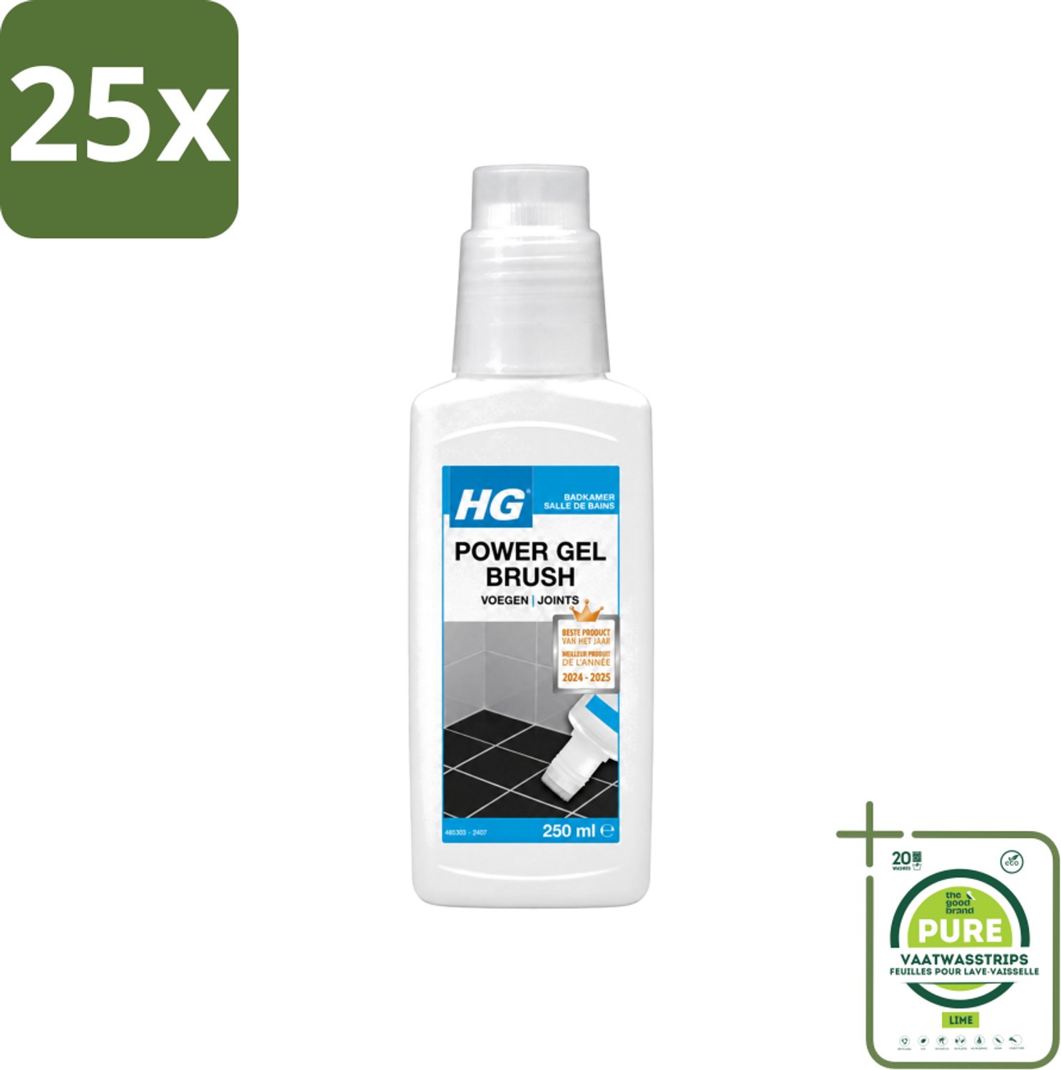 25 x HG - Badkamer - Voegenreiniger - Power Gel Borstel - 250 ml - Grootverpakking - Vaatwasstrips - Voegen Reinigen - Voegen Reiniger - Voegen Schoonmaken - Voegen Reinigen Gel - Voegen Reinigen Borstel