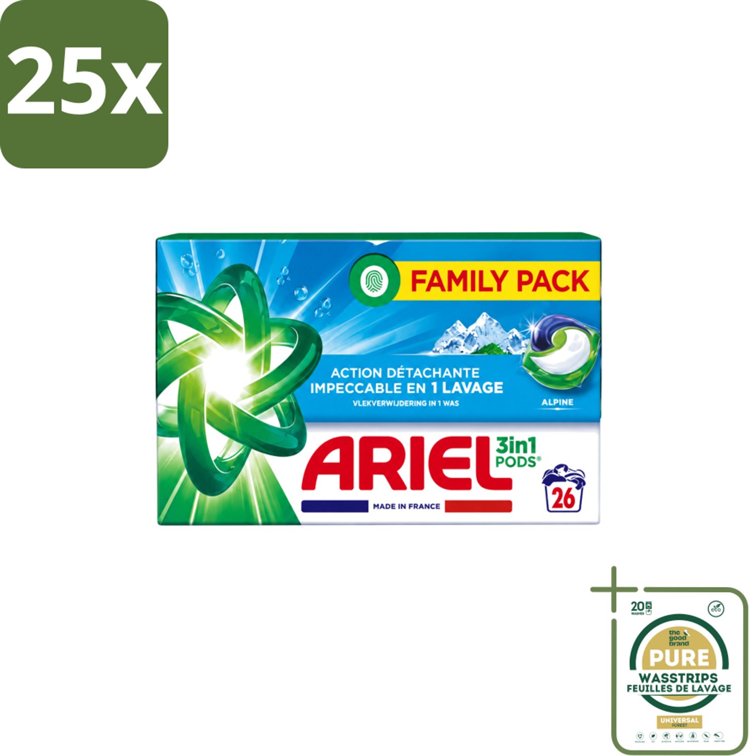 25 x Ariel – Pods 3in1 – Alpine – 26 wasbeurten - Wasstrips - Ariel 3in1 Pods Alpine - Wasmiddel 26 Wasbeurten - Kleurbehoud Wasmiddel - Frisse Geur Wasmiddel - Compacte Pods
