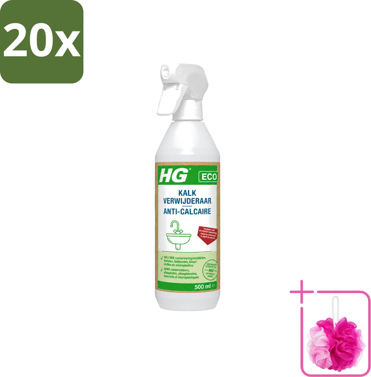 20 x HG ECO - Kalkverwijderaar - Snel & Effectief - Glanzend Resultaat - 500 ml - Bulkverpakking - Kalkverwijderaar - Douchemop - Kalkaanslag