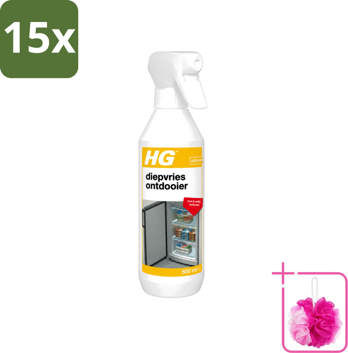 15 x HG - Diepvries Ontdooier - Snel & Veilig Ontdooien - 500 ml - Bulkverpakking - Diepvries ontdekker - Douchemop - Ijs verwijderen