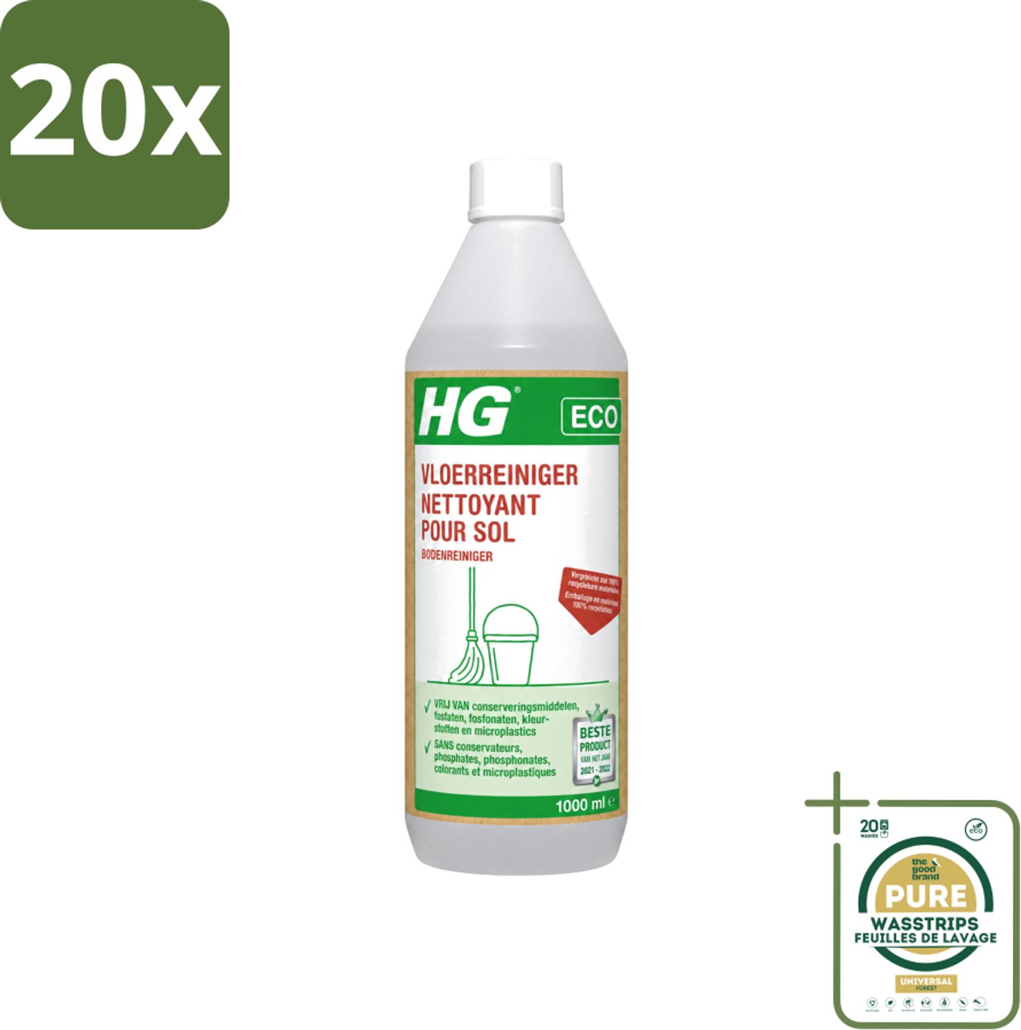 20 x HG - Eco Vloerreiniger - Milieuvriendelijke Reiniging - 1L - Wasstrips - Vloerreiniger - Milieuvriendelijke Reiniger - Hardvloer Reinigen - Schone Vloer - Streeploze Vloer