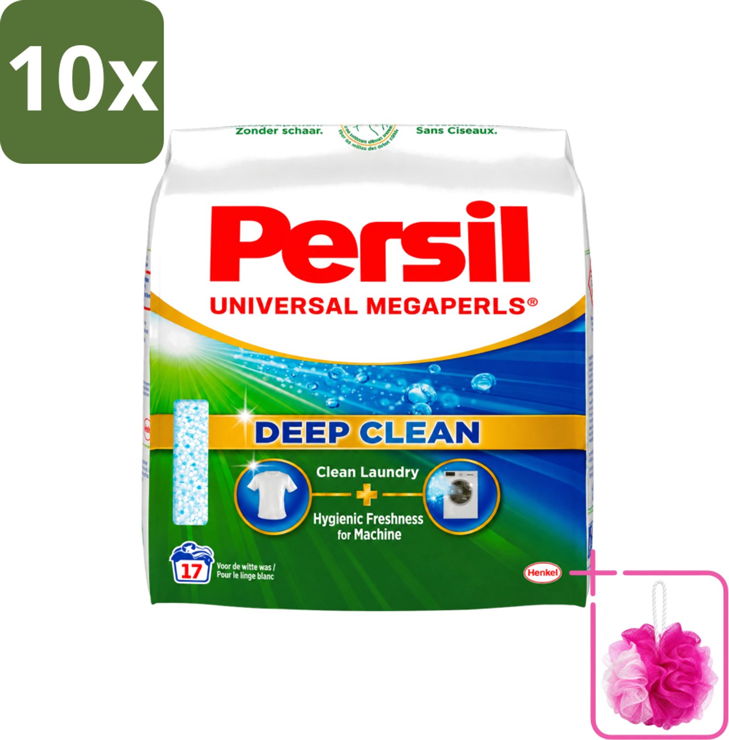 10 x Persil Universal Megaperls - Waspoeder - Witte en Gekleurde Was - 17 Wasbeurten - Bulkverpakking - Waspoeder - Douchemop - Was