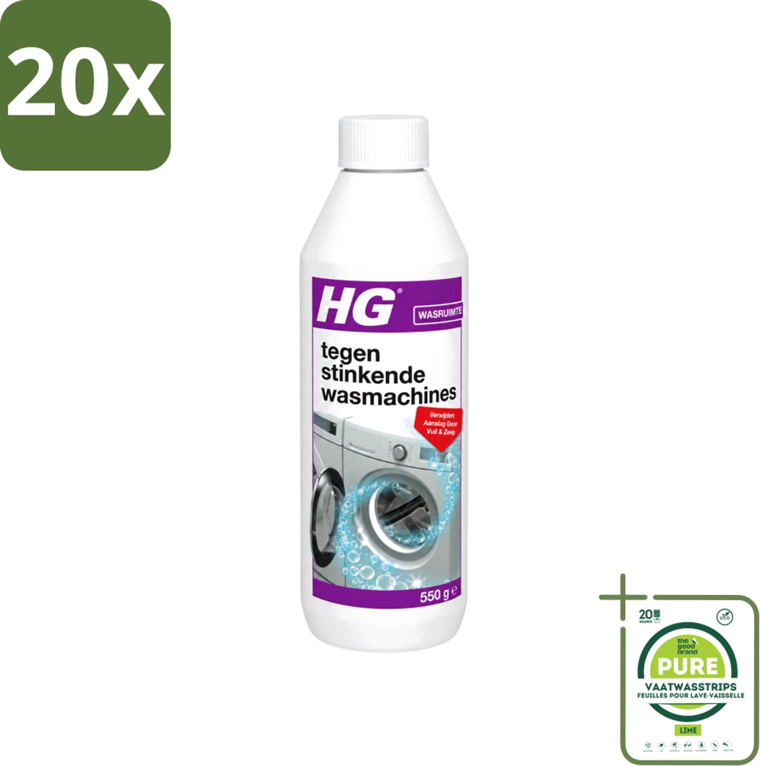 20 x HG - Tegen Stinkende Was - Verwijdert Aanslag Door Vuil & Zeep - 550 g - Grootverpakking - Vaatwasstrips - Wasmachine Reiniger - Stinkende Wasmachine - Wasmachine Aanslag - Wasmachine Vuil - Wasmachine Geur