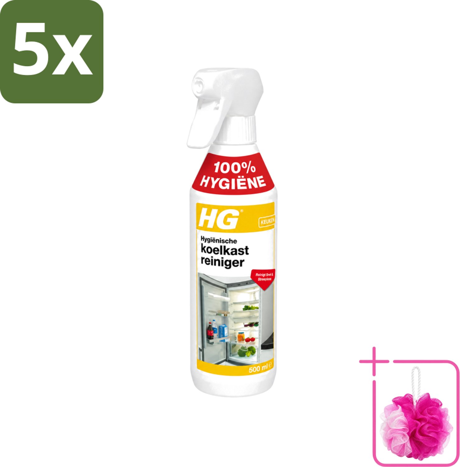 5 x HG - Hygiënische Koelkastreiniger - Reinigt Snel & Streeploos - 500 ml - Bulkverpakking - Koelkast reinigen - Douchemop - Koelkast reinigingsmiddel