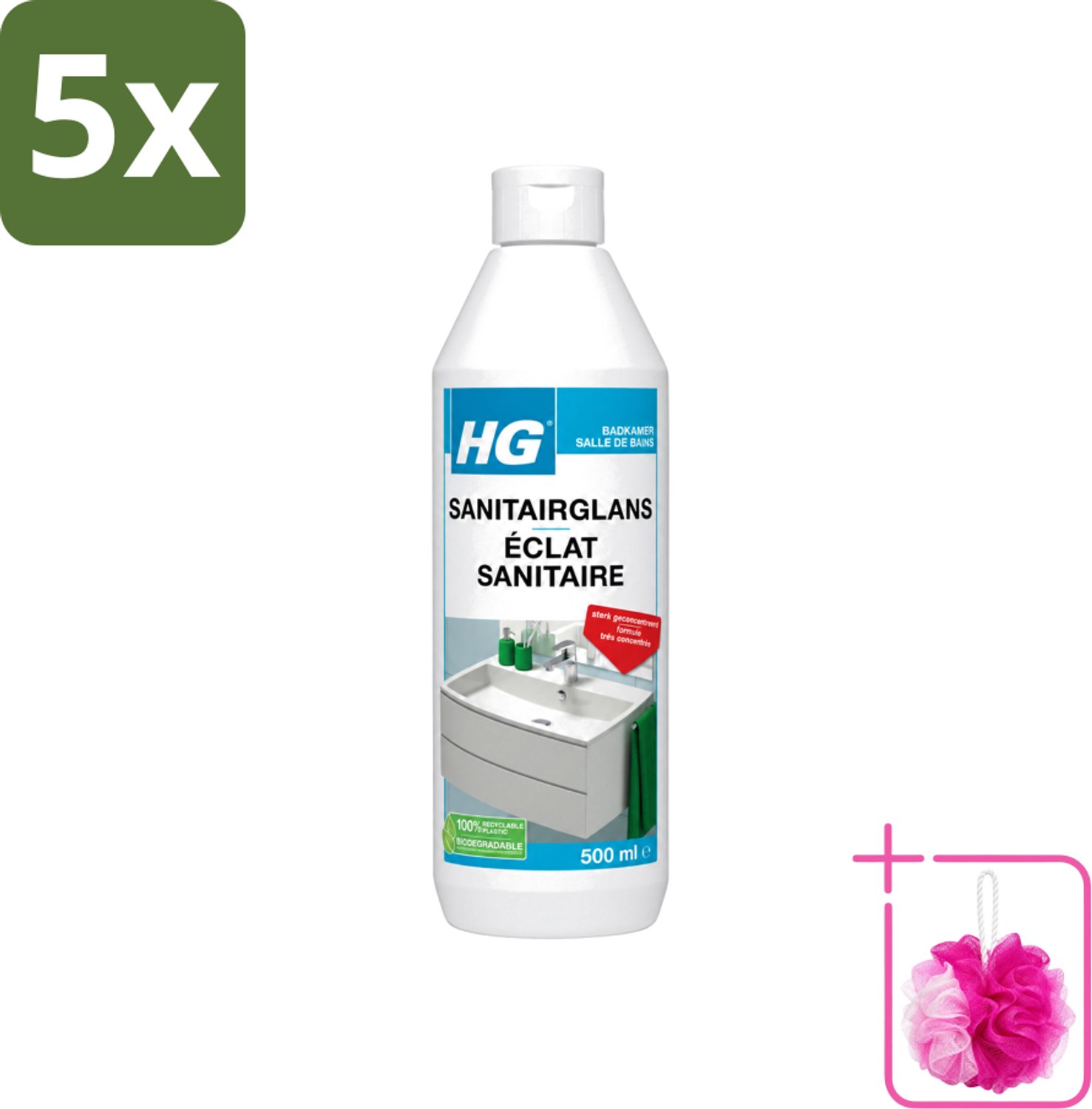 5 x HG - Badkamer - Badkamerreiniger - Extra Glans - Sterk Geconcentreerd - 500 ml - Bulkverpakking - Badkamerreiniger - Douchemop - Badkamer schoonmaken