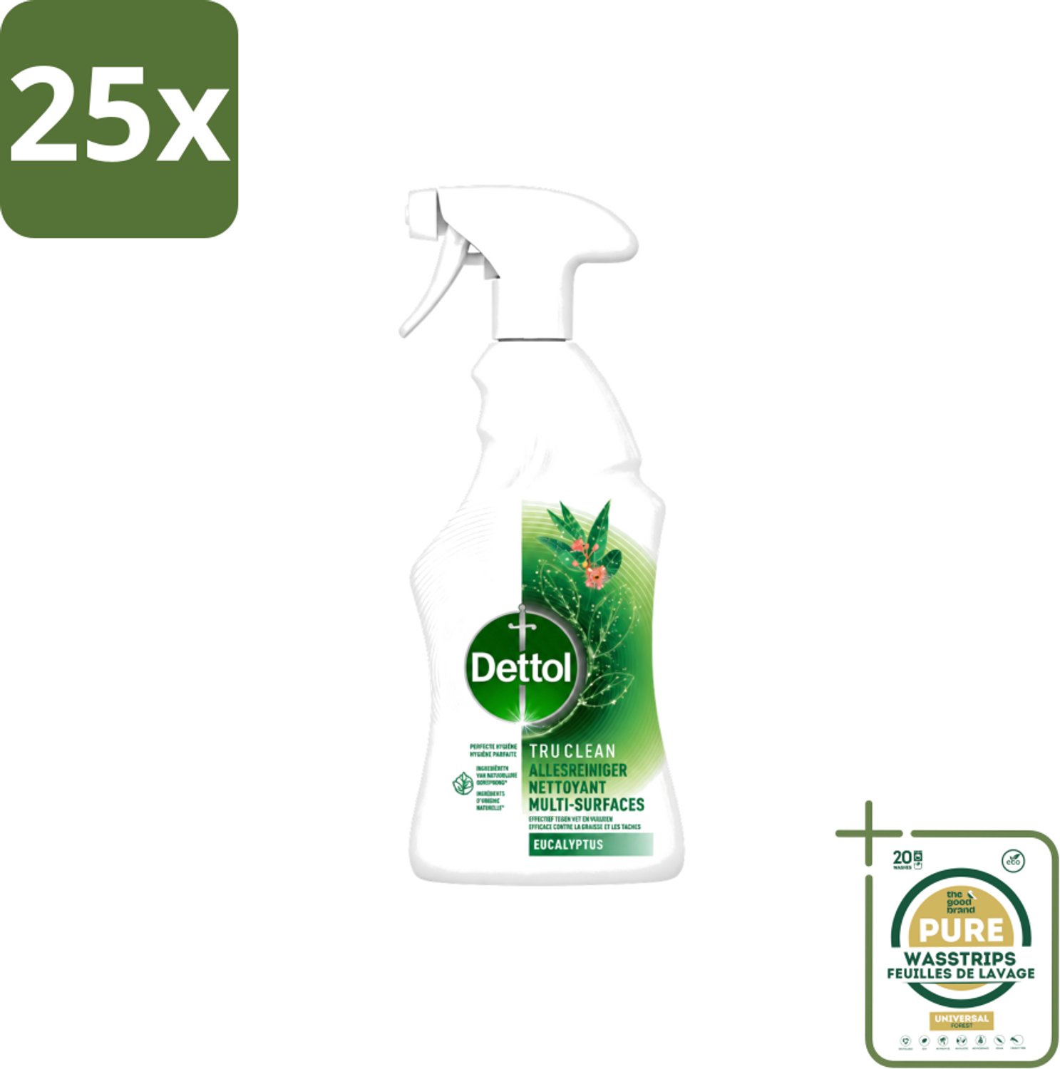 25 x Dettol Tru Clean - Allesreiniger - Spray - Eucalyptus - Multi-Oppervlakken - 500ml - Wasstrips - Allesreiniger - Vet En Vlekken Verwijderen - Eucalyptusgeur - Natuurlijke Ingrediënten - Milieuvriendelijk