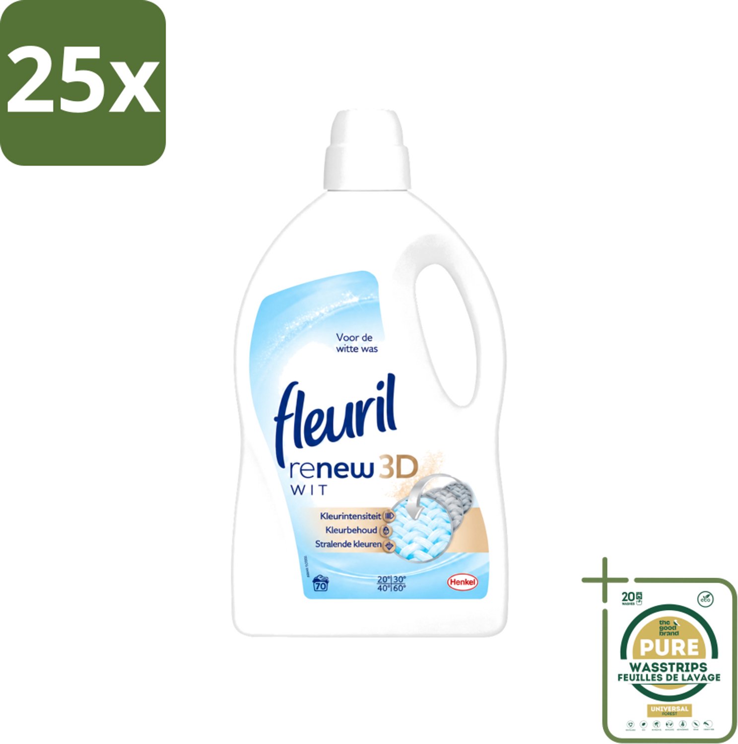 25 x Fleuril - Renew 3D - Vloeibaar Wasmiddel - Witte Was - 70 Wasbeurten - Wasstrips - Wasmiddel Witte Was - Witte Was - Wasbeurt - Wasmiddel 3D - Kleurbehoud