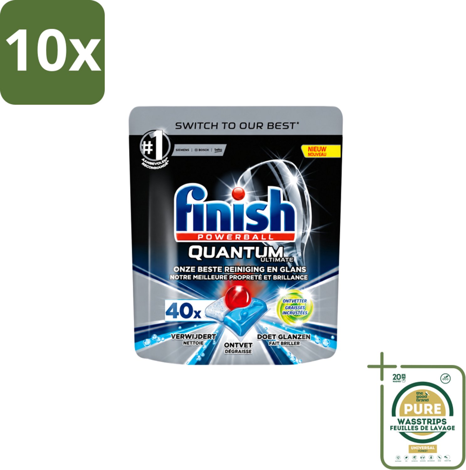 10 x Finish – Vaatwastabletten – Quantum Ultimate Ontvetter – 40 Capsules - Wasstrips - Vaatwasmiddel - Vaatwastablet - Ontvetter - Vetverwijderen - Glans