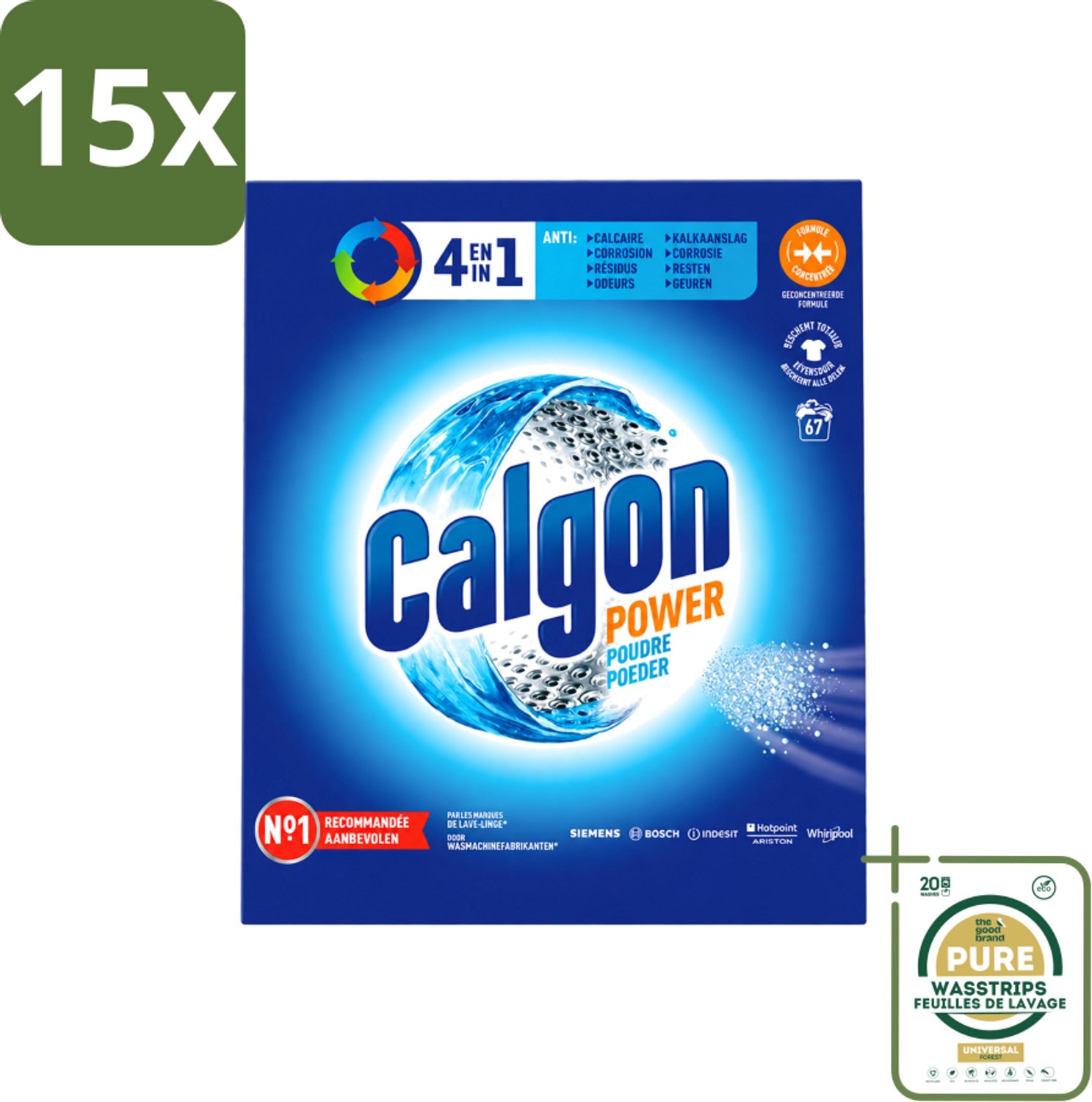 15 x Calgon - Wasmachinereiniger - Tegen Kalkaanslag / Corrosie / Wasmiddelresten / Geuren - 67 Wasbeurten - Wasstrips - Wasmachine Reinigen - Kalkvoorkomen - Corrosie Voorkomen - Wasmiddelresten Verwijderen - Geuren Verwijderen
