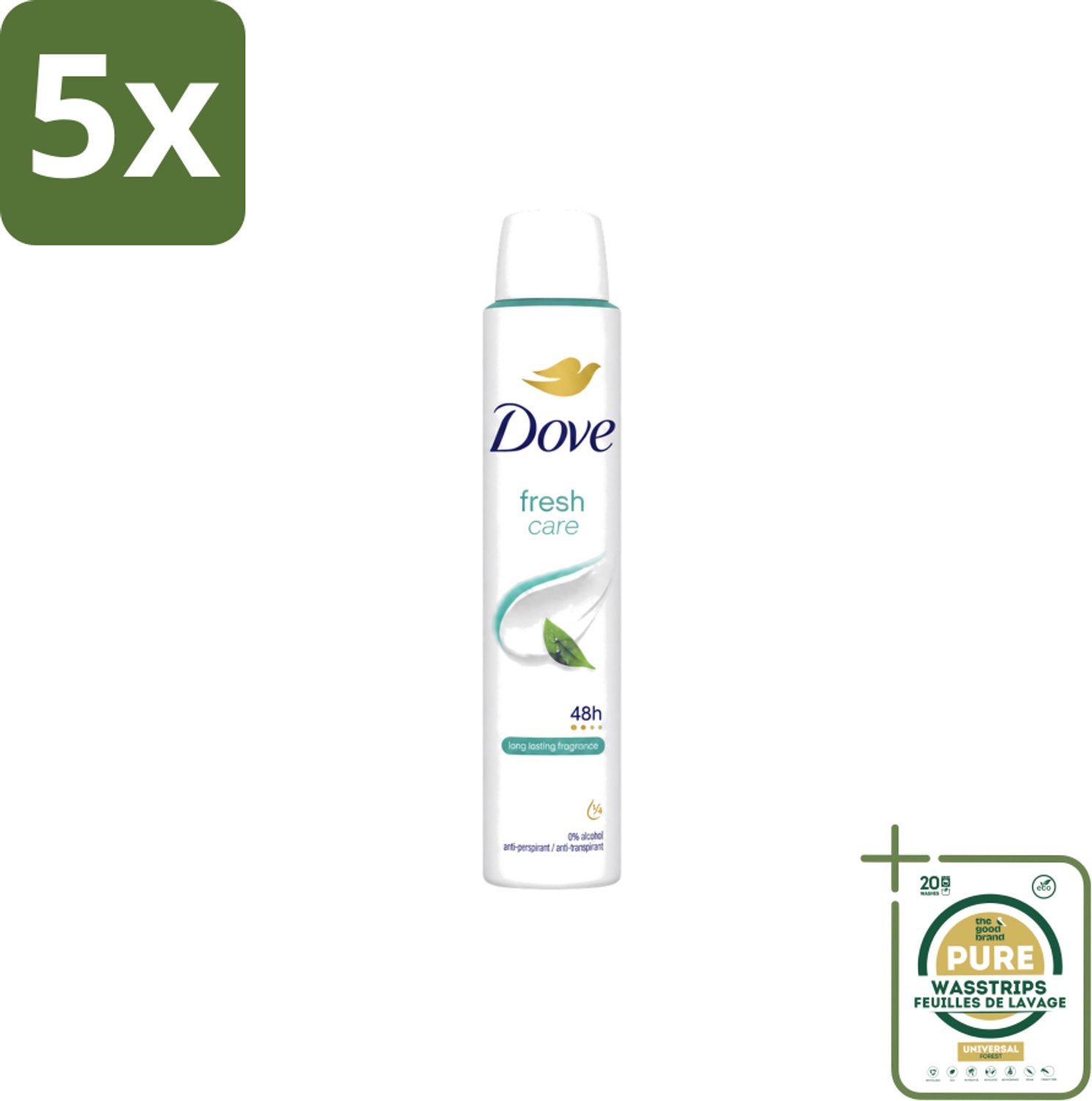 5 x Dove – Deodorant Spray – Fresh Care – 200 ml - Wasstrips - Anti-transpirant Spray - Zweetvermindering - Geurvermindering - Fris - Oksel