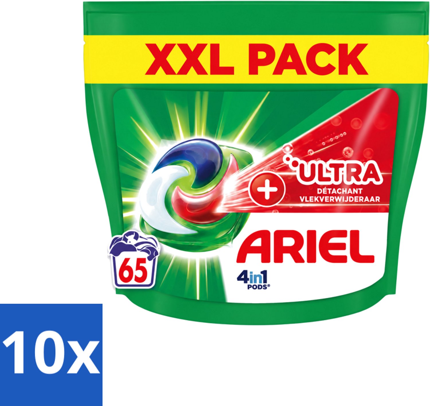 10 x Ariel – 4in1 Pods – Ultra Vlekverwijderaar – 65 wasbeurten - Voordeelverpakking - 10 stuks