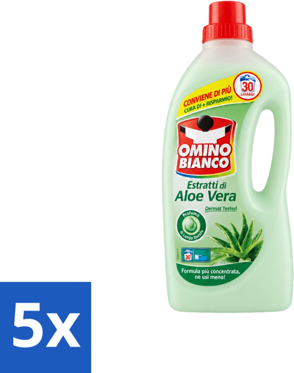 5 x Omino Bianco – Vloeibaar Wasmiddel – Aloë Vera – 1500 ml - Voordeelverpakking - 5 stuks