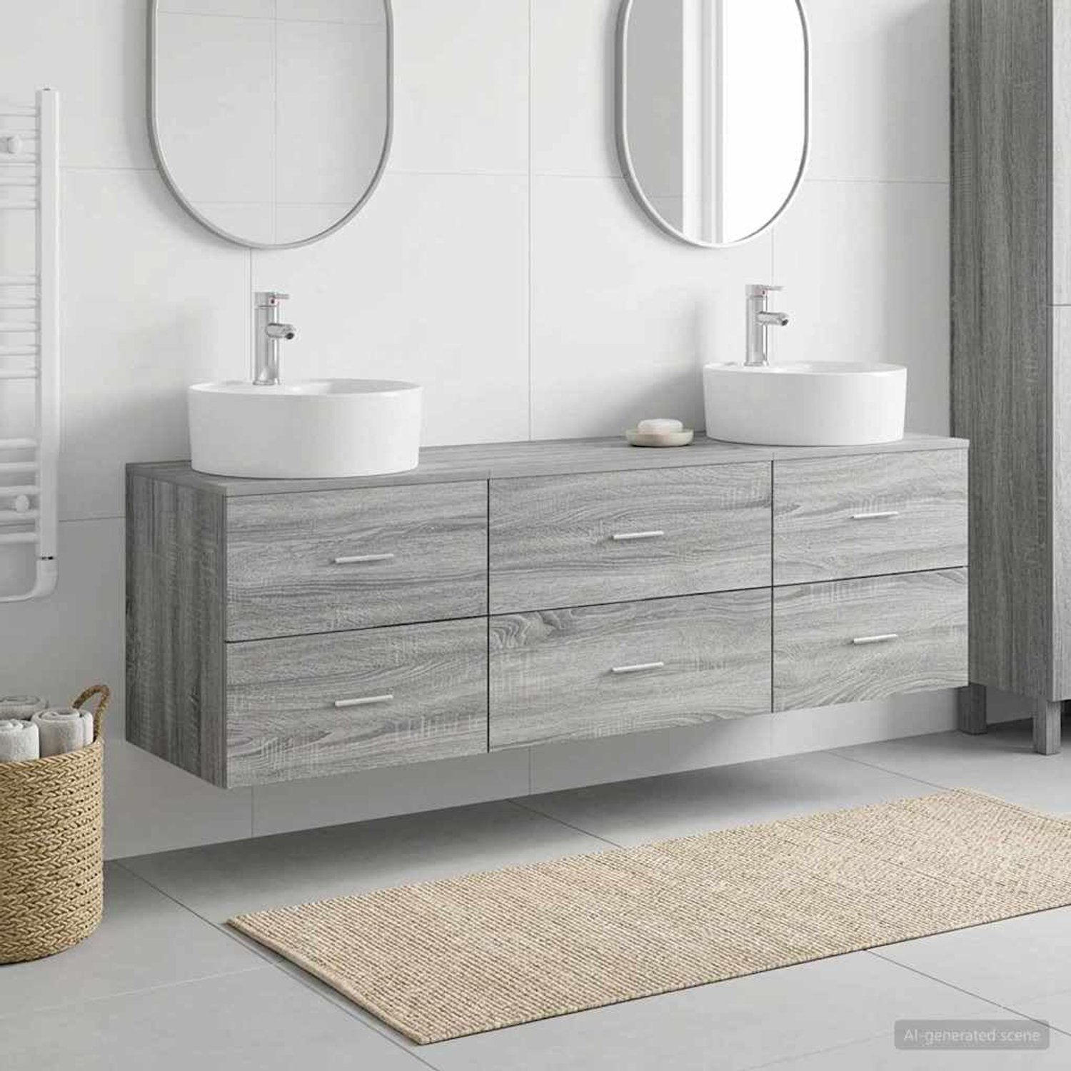 Badkamerkast set 3 st. Grijs Sonoma 62,5 x 44,5 x 50 cm Wandmontage