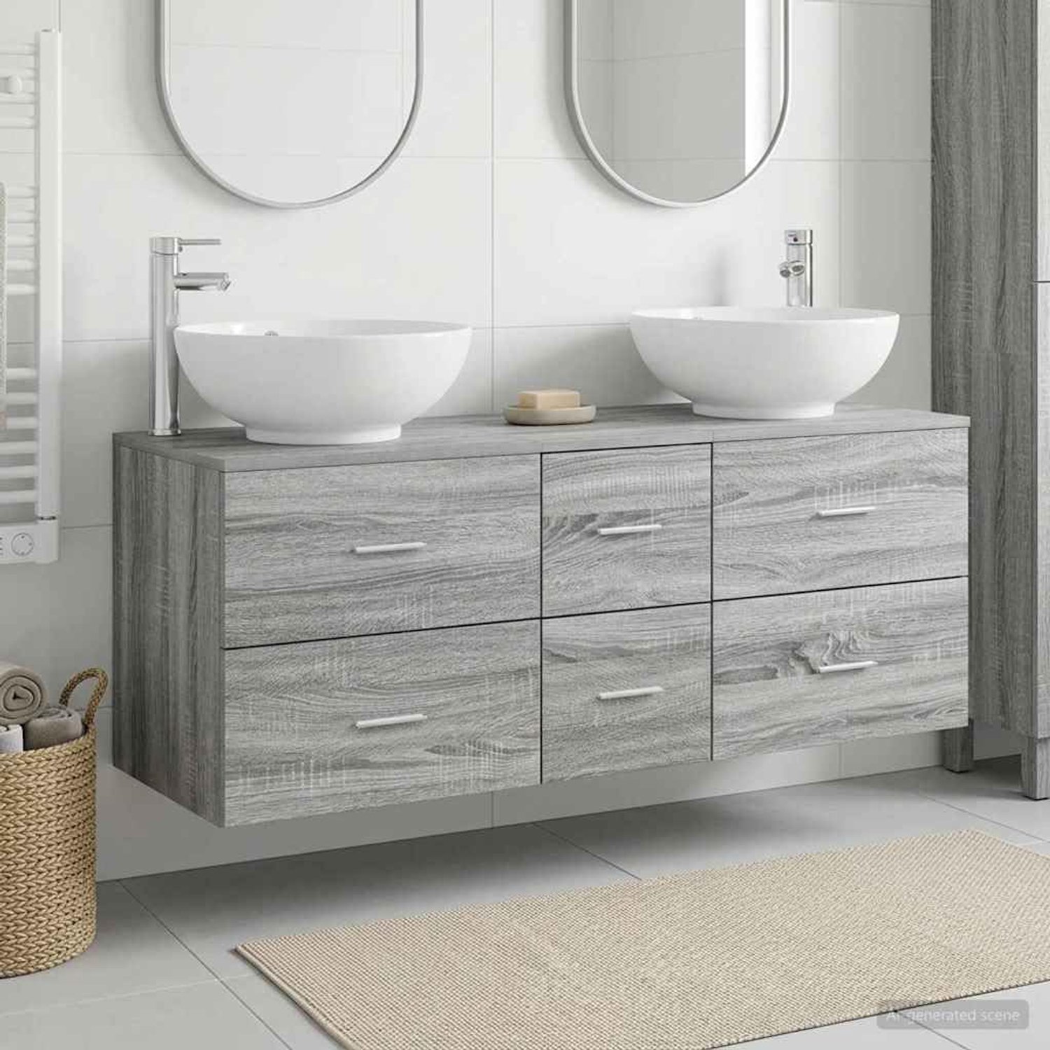 Set van 3 badkamerkast, grijs Sonoma, 49,5 x 44,5 x 65 cm, wandmontage