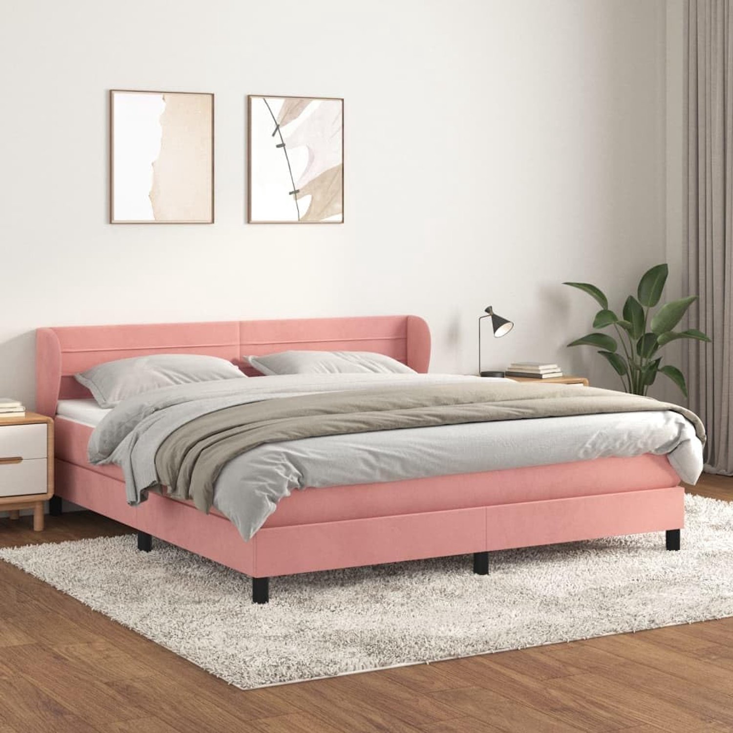 Boxspring met matras fluweel roze 160x200 cm verstelbaar hoofdbord pocketvering matras middelharde ondersteuning huidvriendelijk topmatras zachte stoffen bed met hoofdeinde films kijken slaapkamer