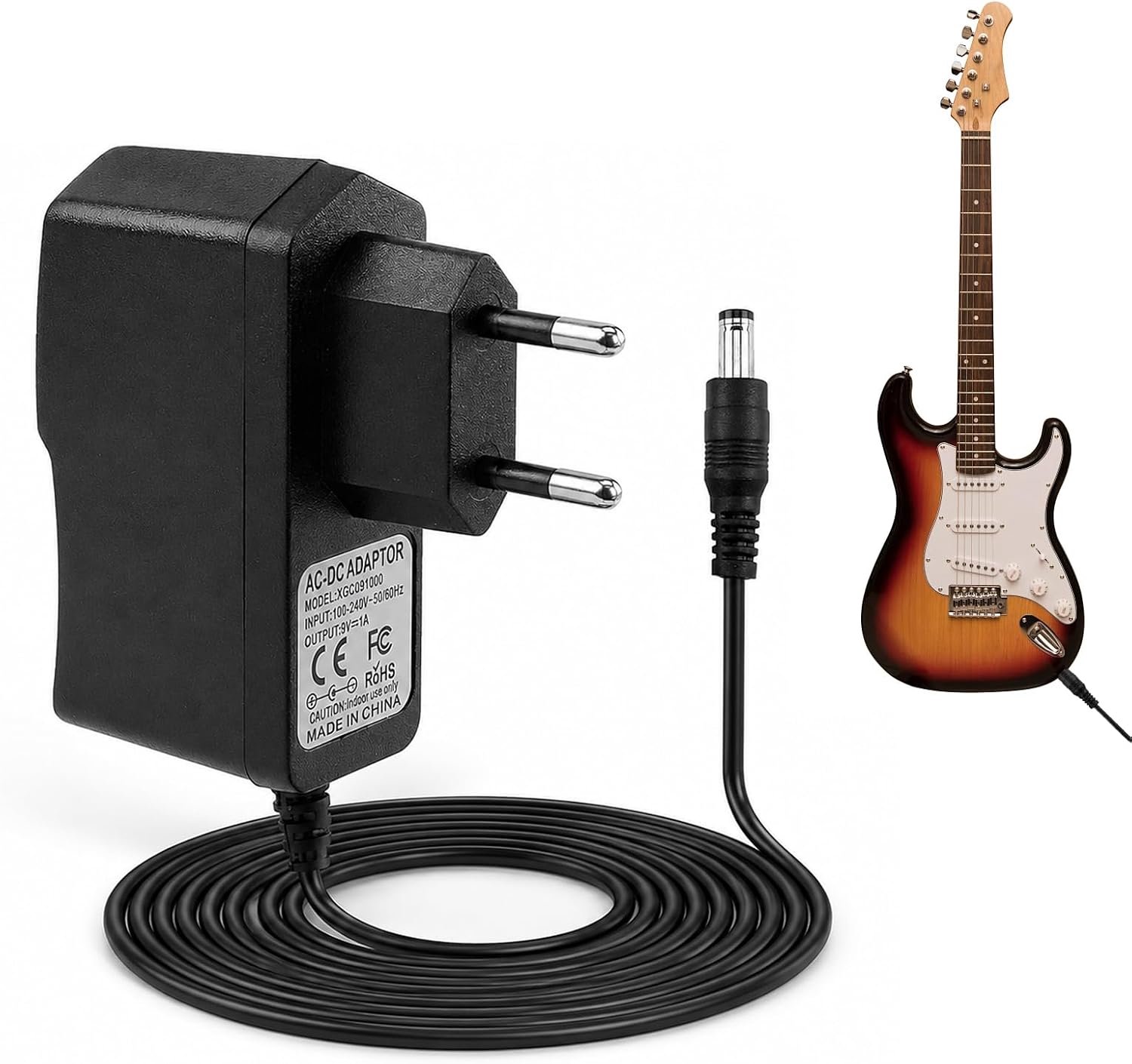 9V DC voeding adapter voor gitaarpedaal, voeding 9V 1A, 5521 interface