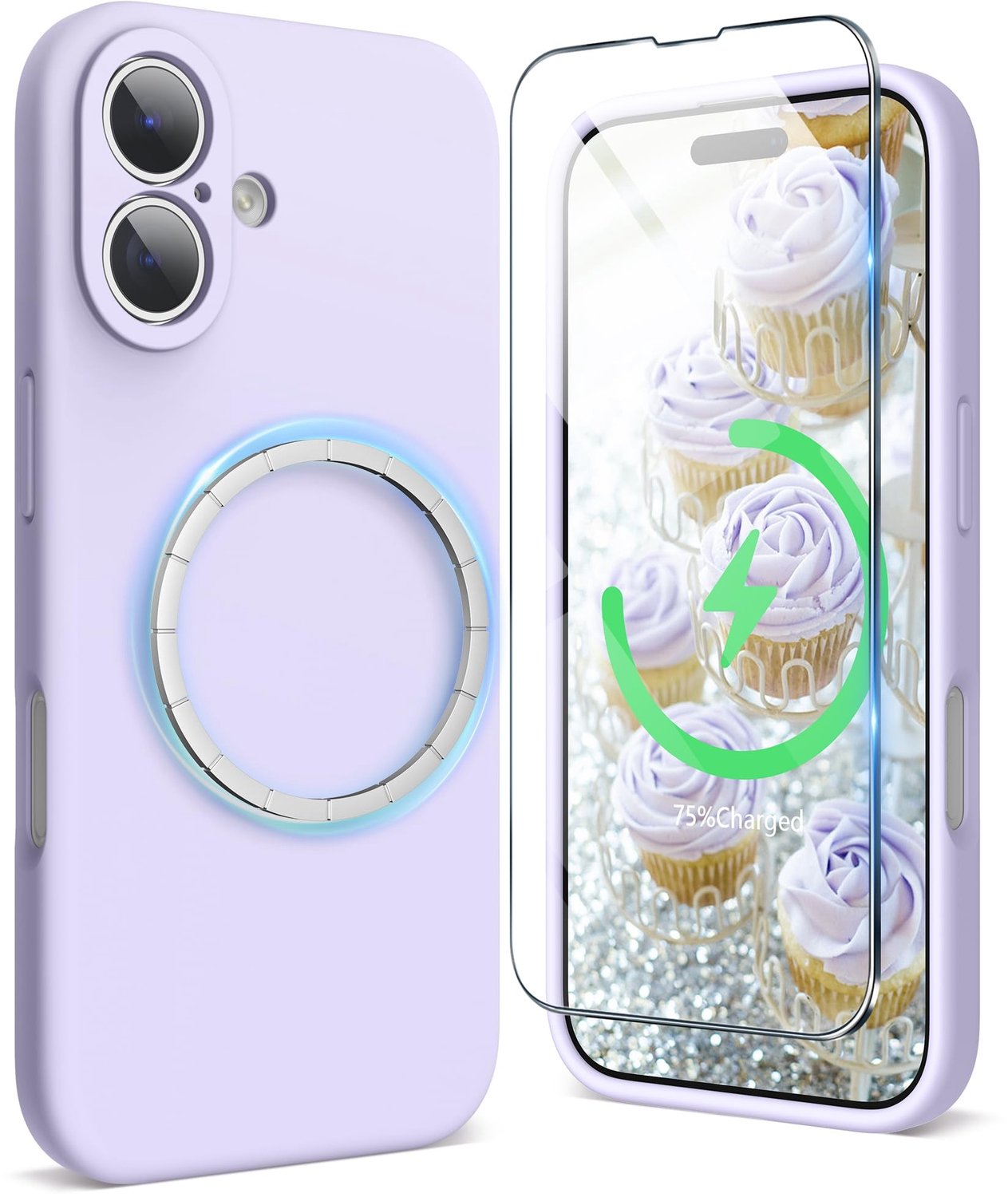 Hoesje iPhone 16 - Magnetisch - Siliconen - Volledige Cameracover - Screenprotector - Violet Lila - Telefooncase