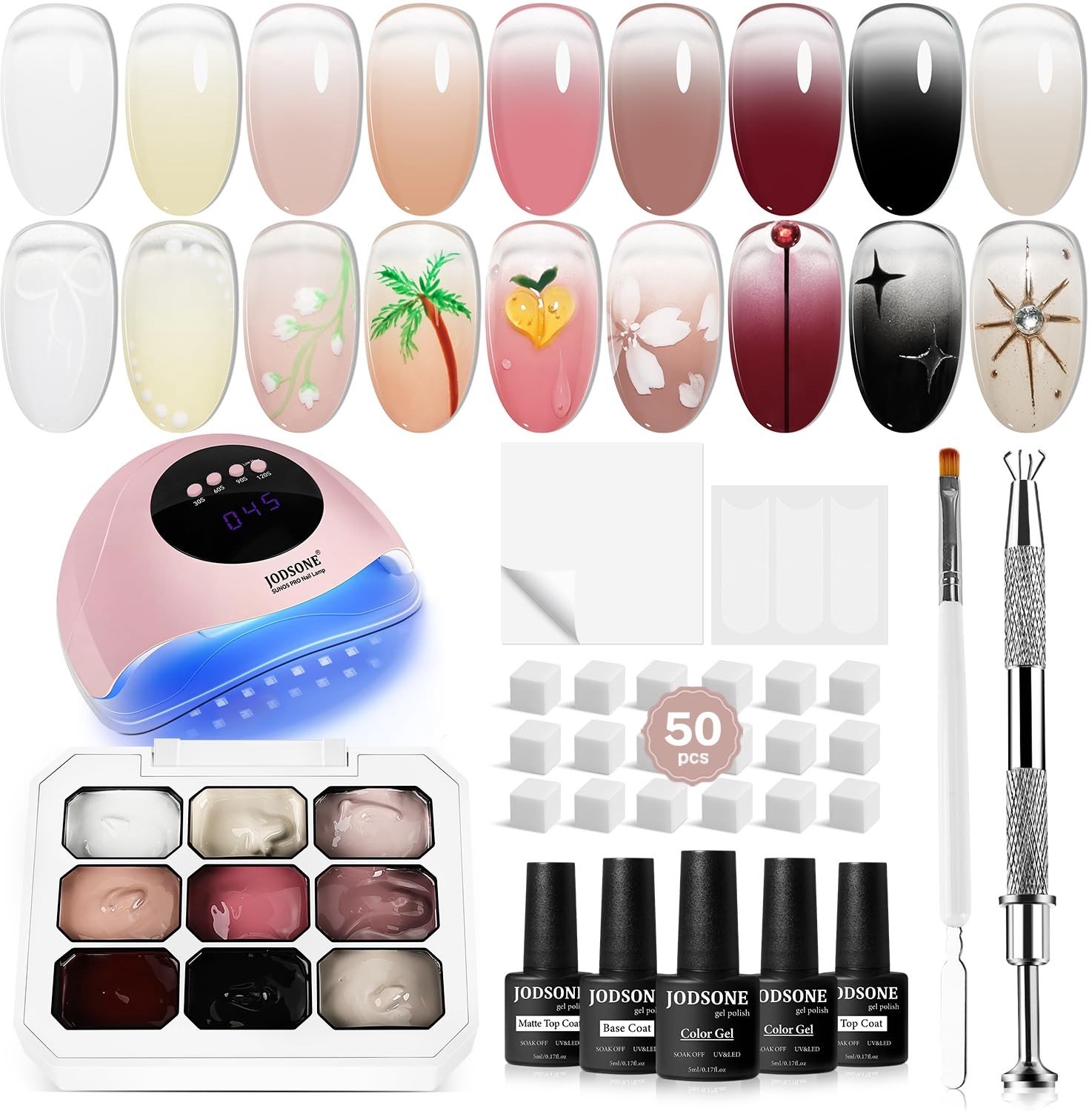 Set van 9 Kleuren Gel Nagellak met UV Lamp en Nail Sponges
