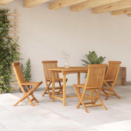 5 stuks, bruin, massief teak, moderne tuintafelset met strakke lijnen en minimalistisch design voor terras en tuin, natuurlijke bruine afwerking, geolied — afbeelding 4