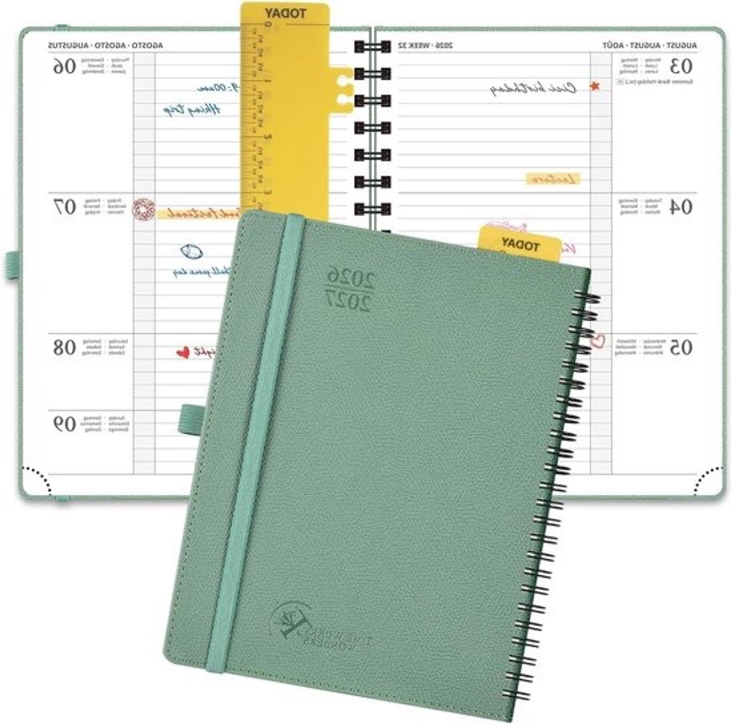 Agenda 2026 2027 - Weekplanner met ringband - Tijd indelen - Overzicht van 17 maanden - A5-formaat - Legergroen
