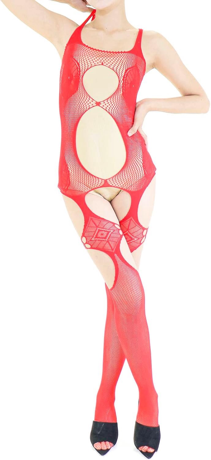 Visnet Jumpsuit – Ultra Elastische Lingerie – Rood - Kerst – 40-75 Kg