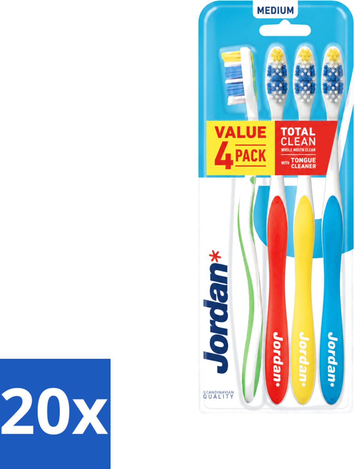 20 x Jordan - Total Clean - Tandenborstels Medium - 4 Tandenborstels - Voordeelverpakking - 20 stuks