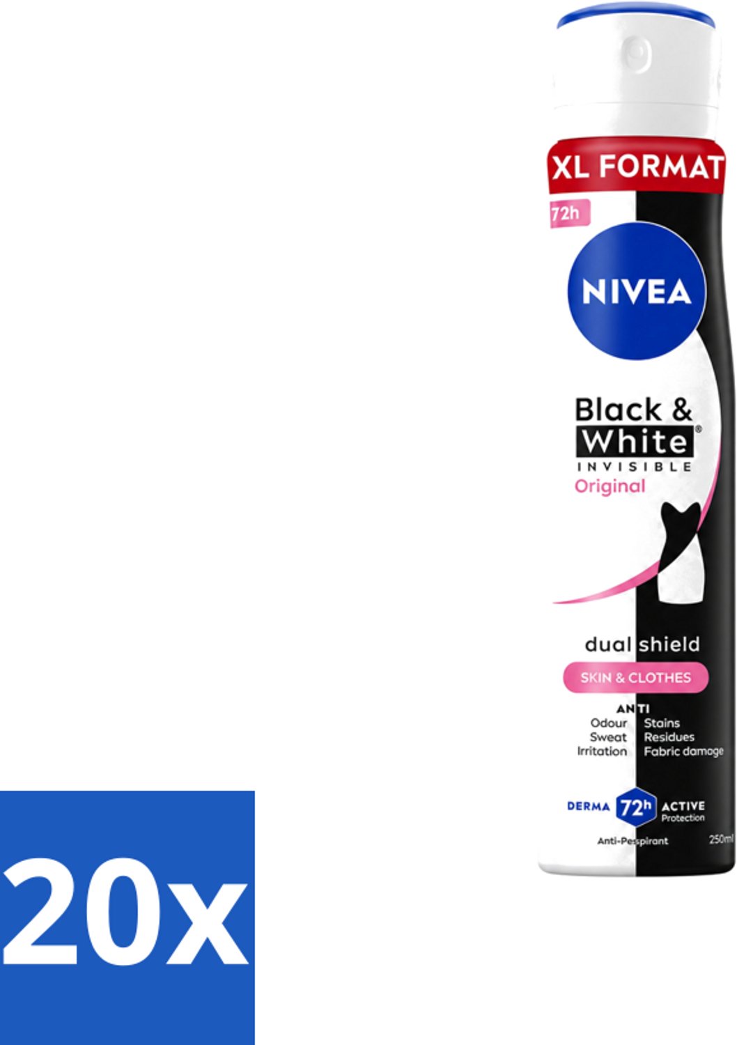 20 x Nivea - Deospray - Invisible Black & White Original - 48 Uur Lang Werkend - 250 ml - Voordeelverpakking - 20 stuks