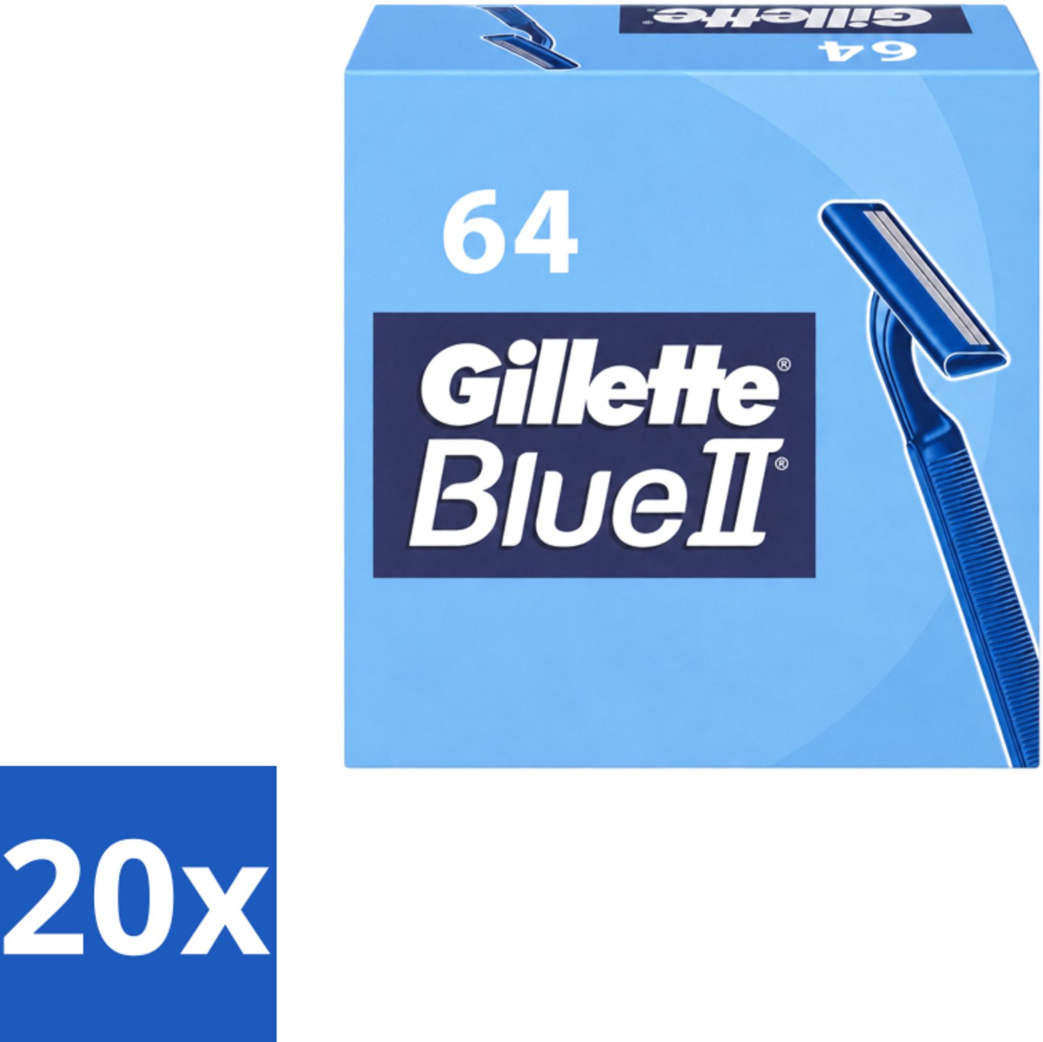 20 x Gillette - Blue 2 - Wegwerpscheermesjes - Duurzaam en comfortabel - 64 Scheermesjes - Voordeelverpakking - 20 stuks