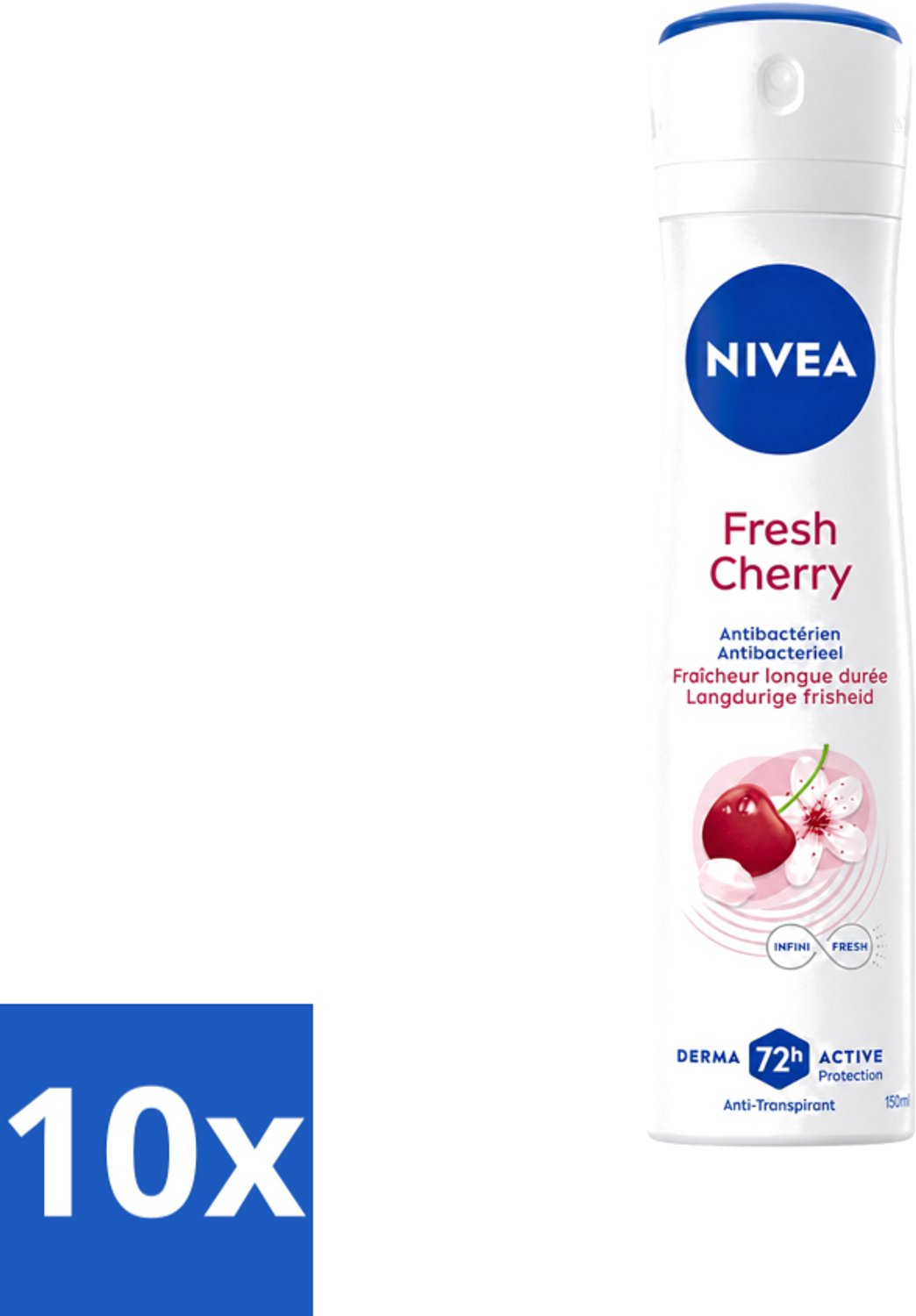 10 x Nivea - Anti-Transpirant Deodorant - Fresh Cherry - 150 ml - Voordeelverpakking - 10 stuks